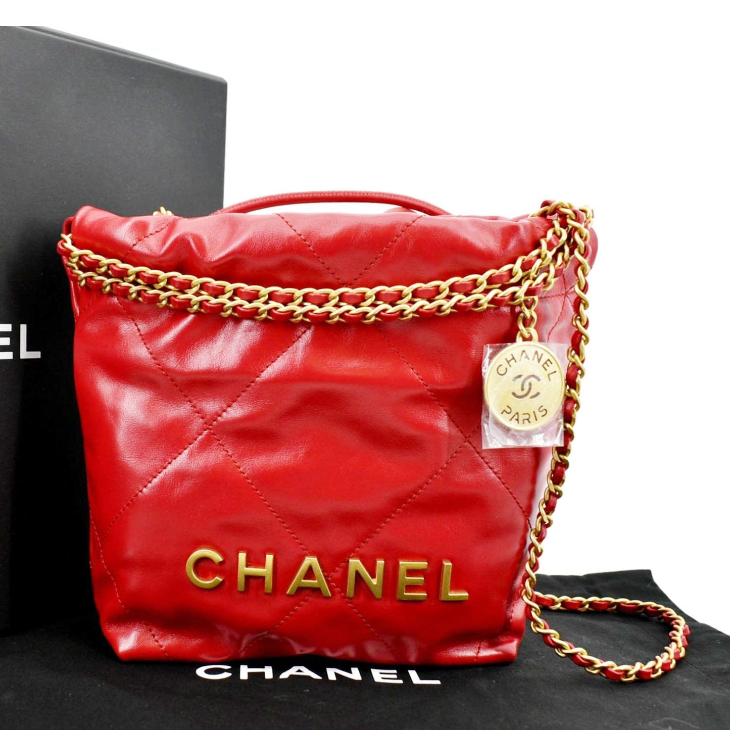 Chanel 22 Shiny Leather Calfskin Red Travel Bag