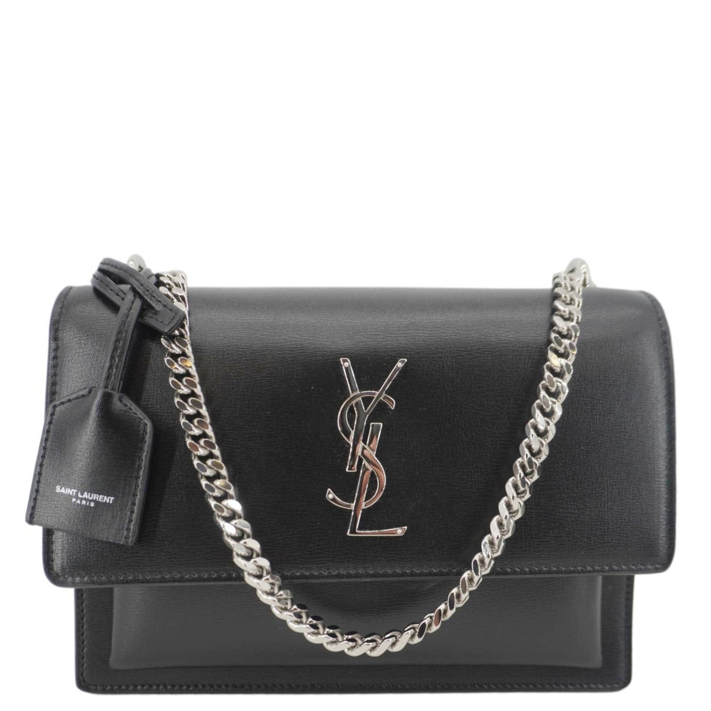 YSL Saint Laurent Yves Sunset Shoulder Bag Leather Monogram Black