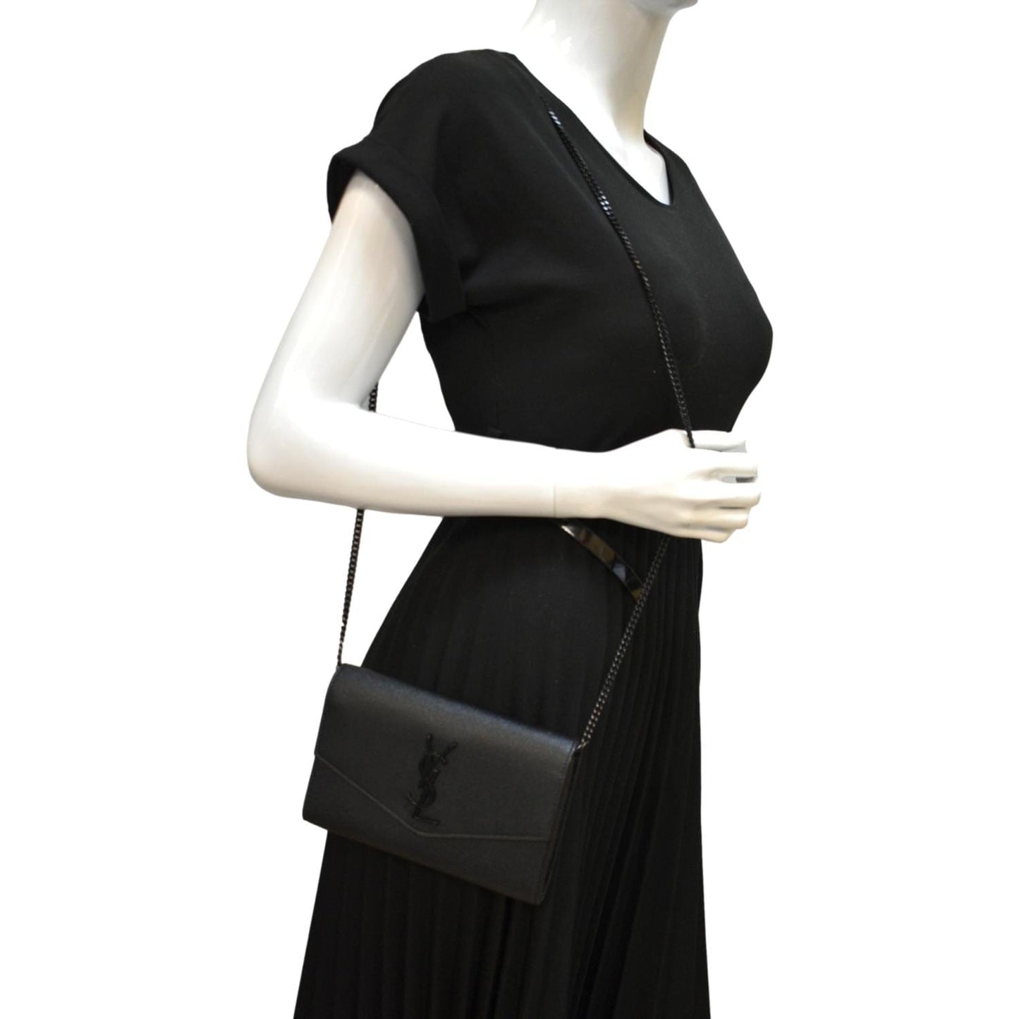 YSL Saint Laurent Saint Flap Grain De Poudre Crossbody Bag Leather Black