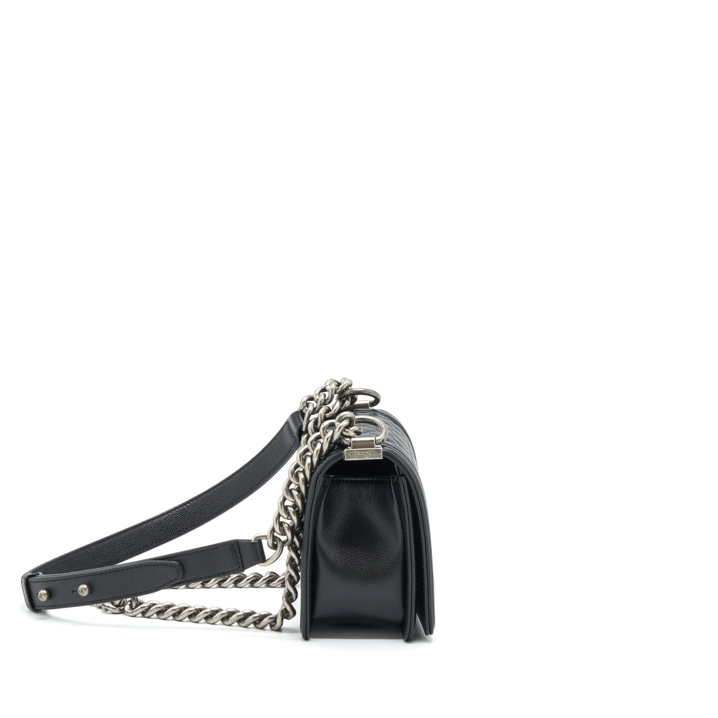 Chanel Boy Caviar Ruthenium Sliver Hardware Microchipï¼ Black Small Handbag