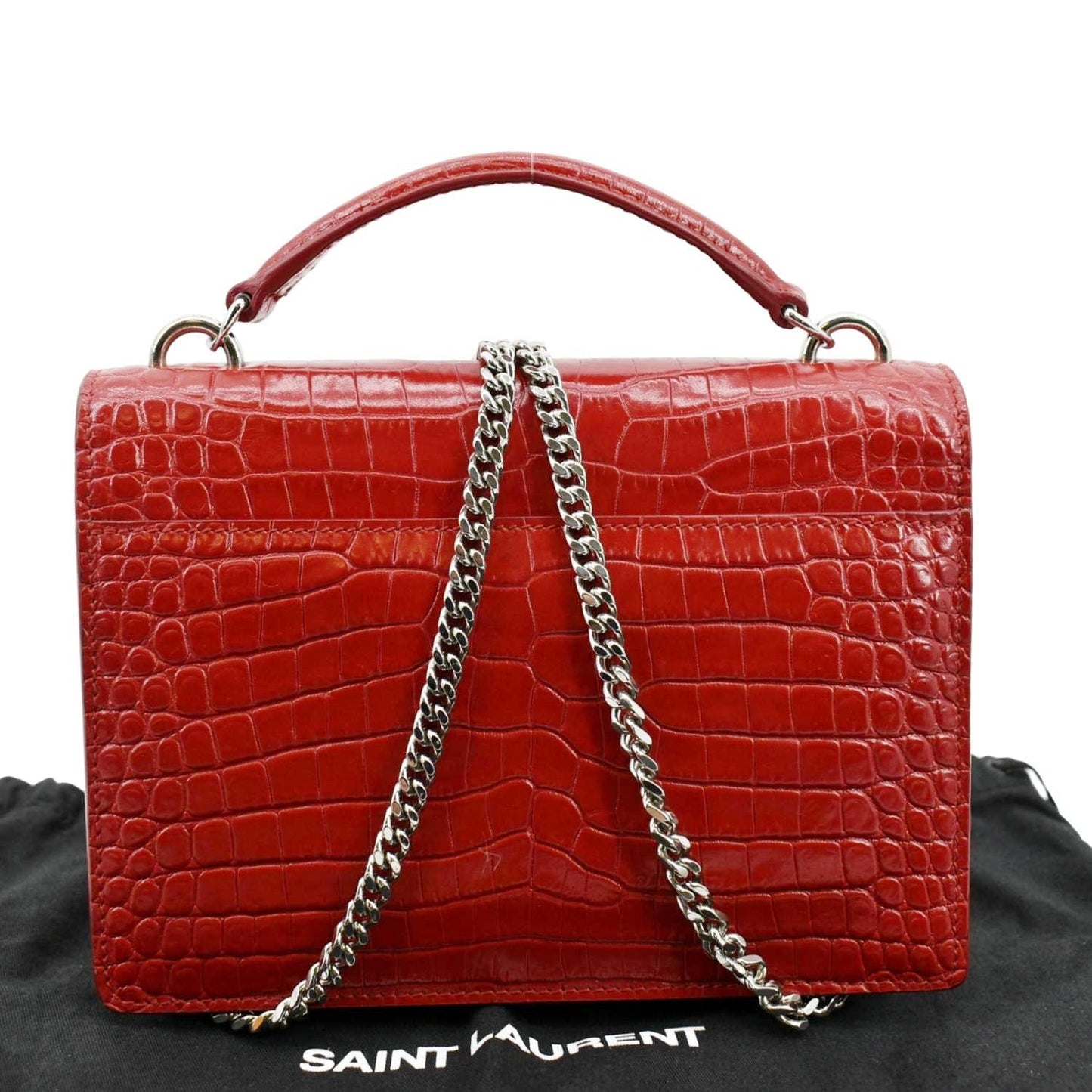 YSL Saint Laurent Yves Sunset Crocodile Crossbody Bag Leather Red Embossed