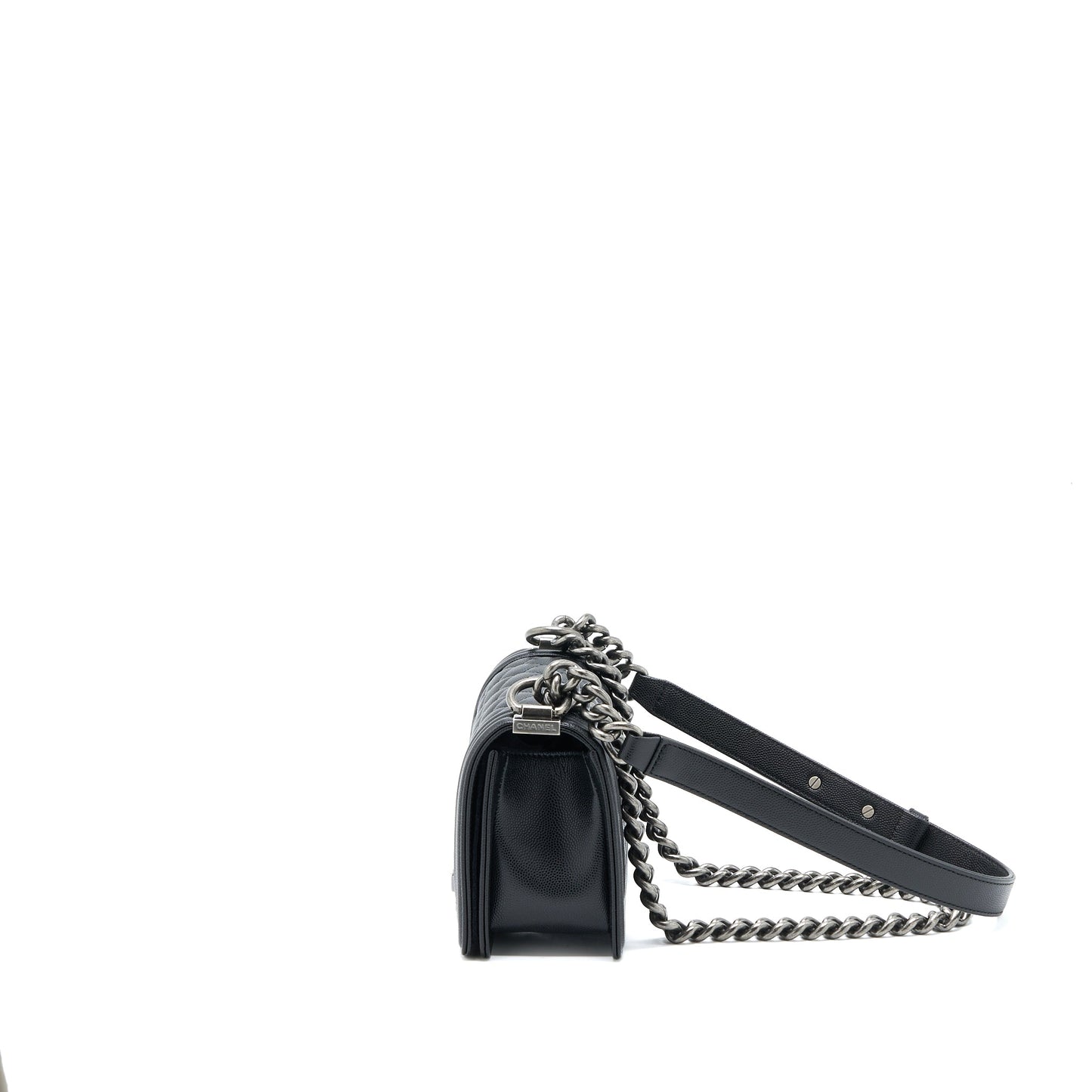 Chanel Boy Caviar Ruthenium SHW Microchip Black Small Handbag