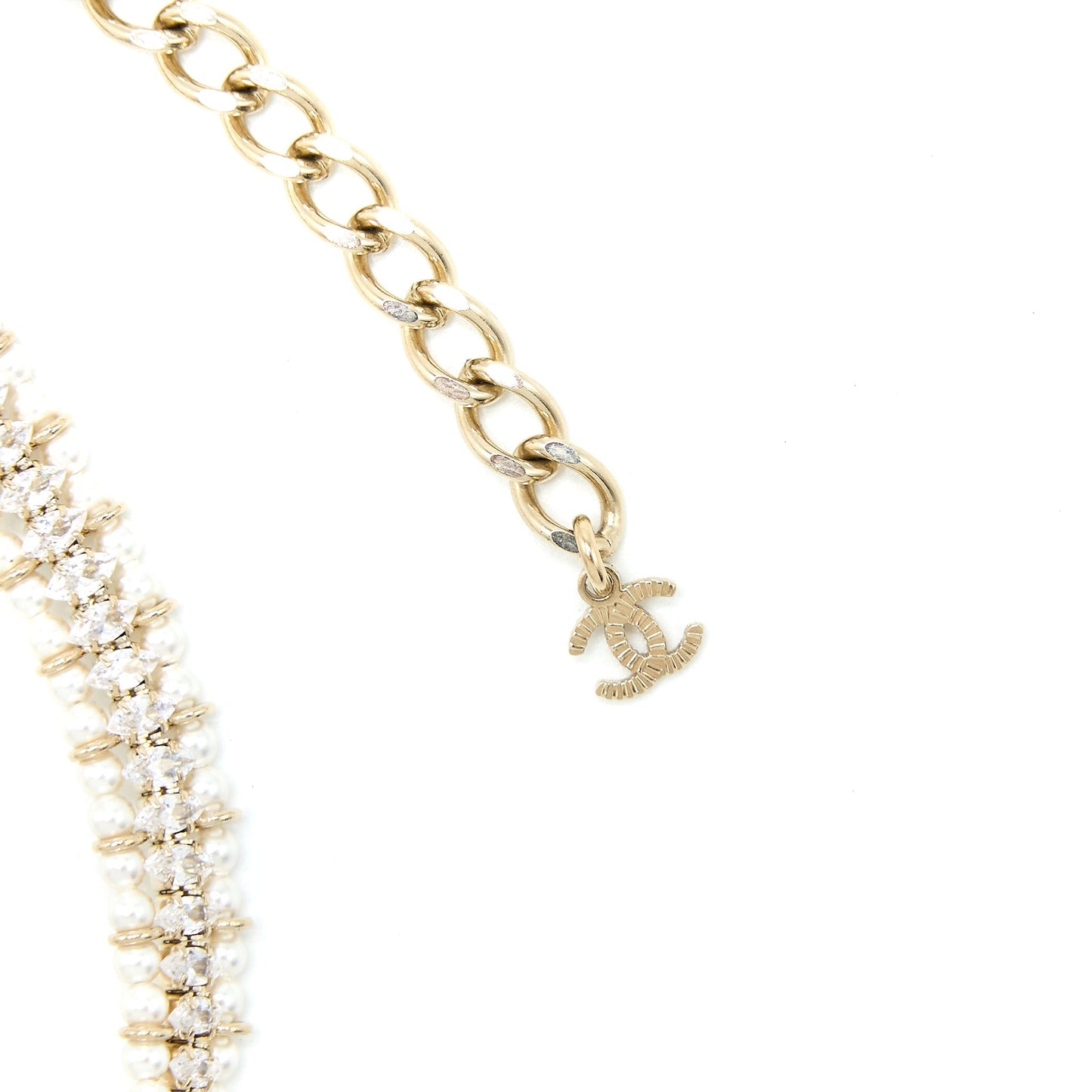 Chanel CC Logo Chocker Crystal Pearl LGHW Handbag