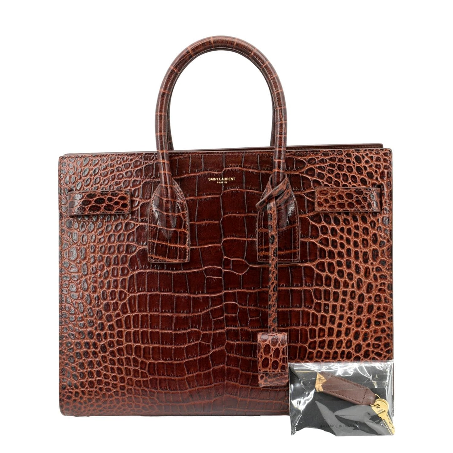 YSL Saint Laurent Yves Sac De Jour Satchel Bag Chocolate Leather Brown Embossed
