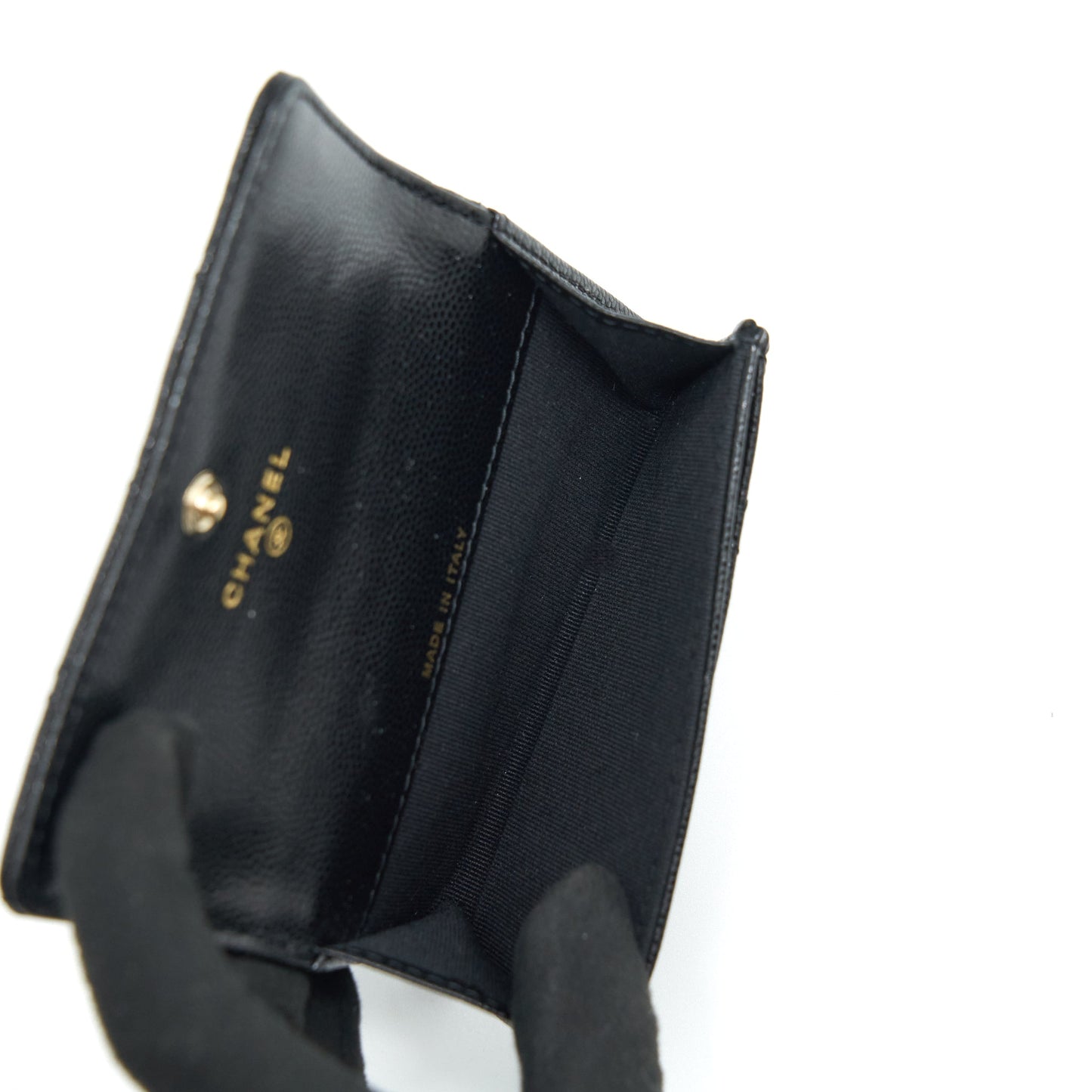 Chanel 22S Detailed Logo Flap Card Holder Black Wallet Case