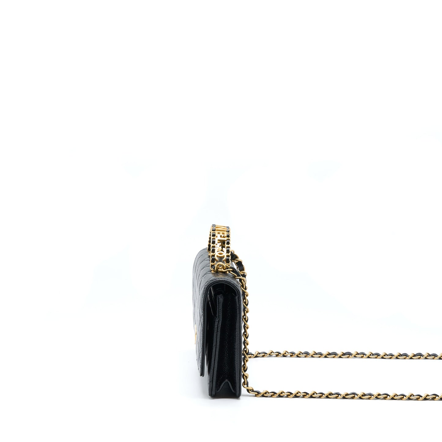 Chanel Letter Top Handle On Caviar GHW Black Wallet Case