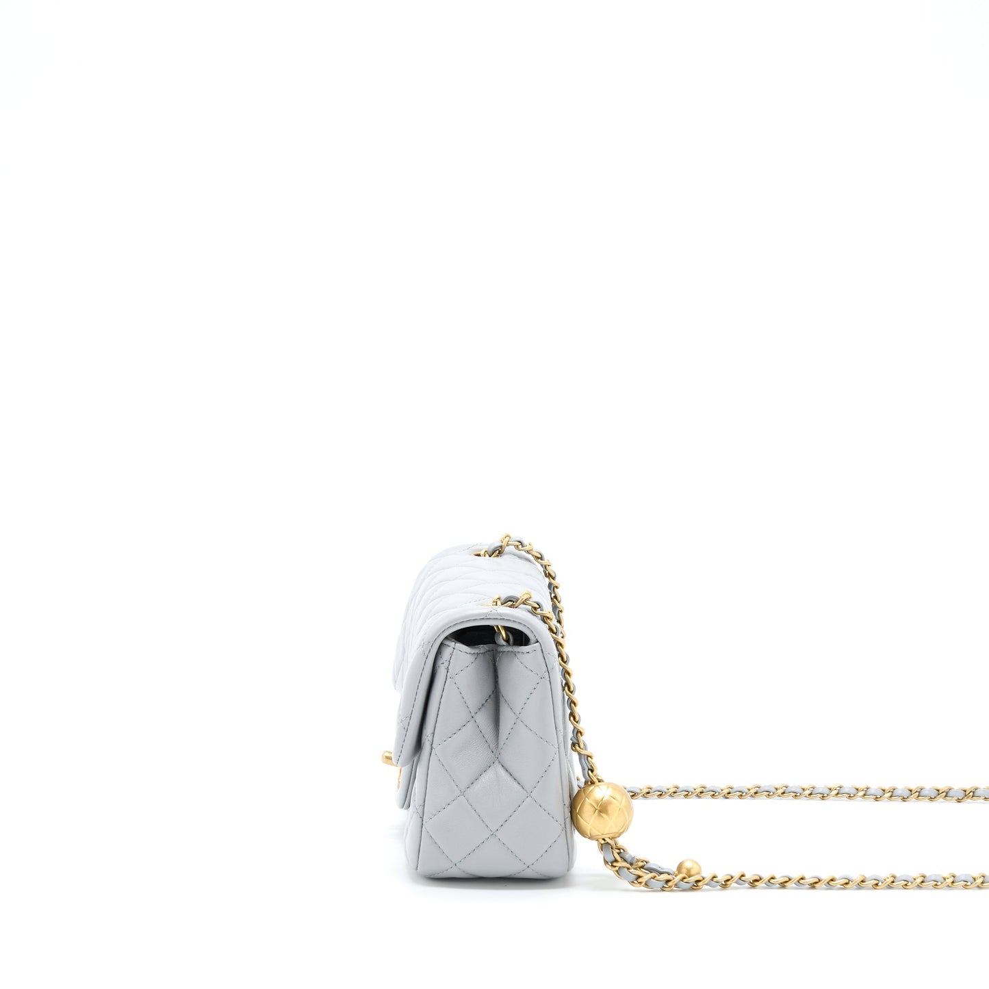 Chanel Pearl Crush Square Flap Lambskin GHW Grey Shoulder Bag