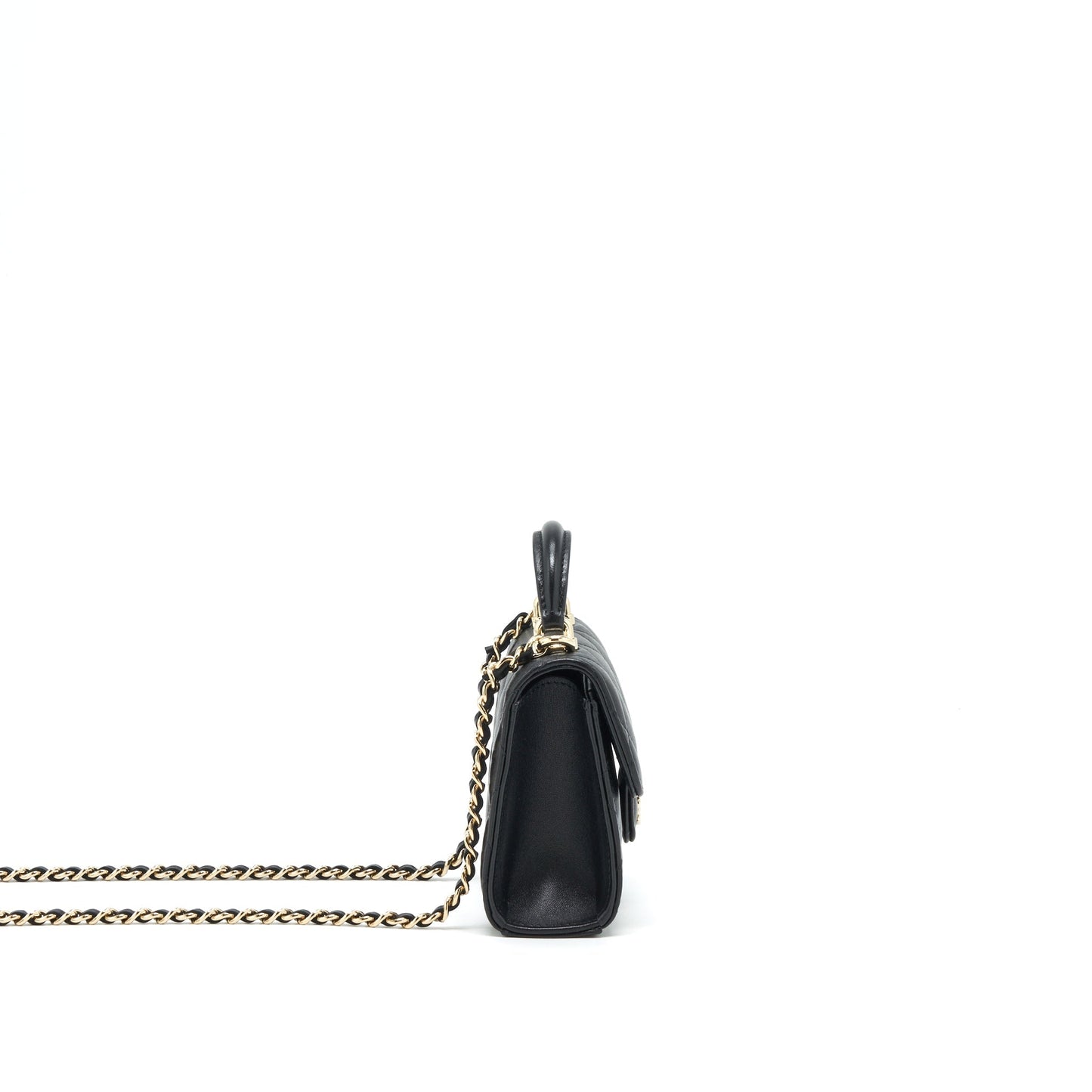 Chanel 22P Top Handle Flap Lambskin LGHW Black Shoulder Bag