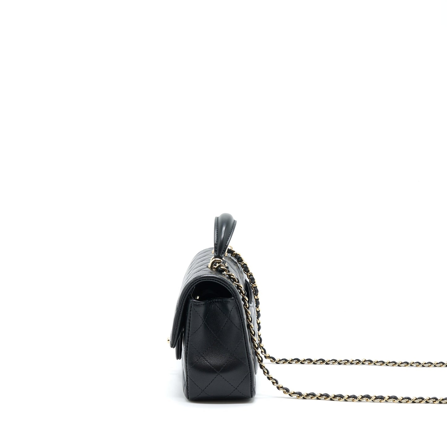 Chanel 22A Top Handle Rectangular Flap Lambskin Black Shoulder Bag