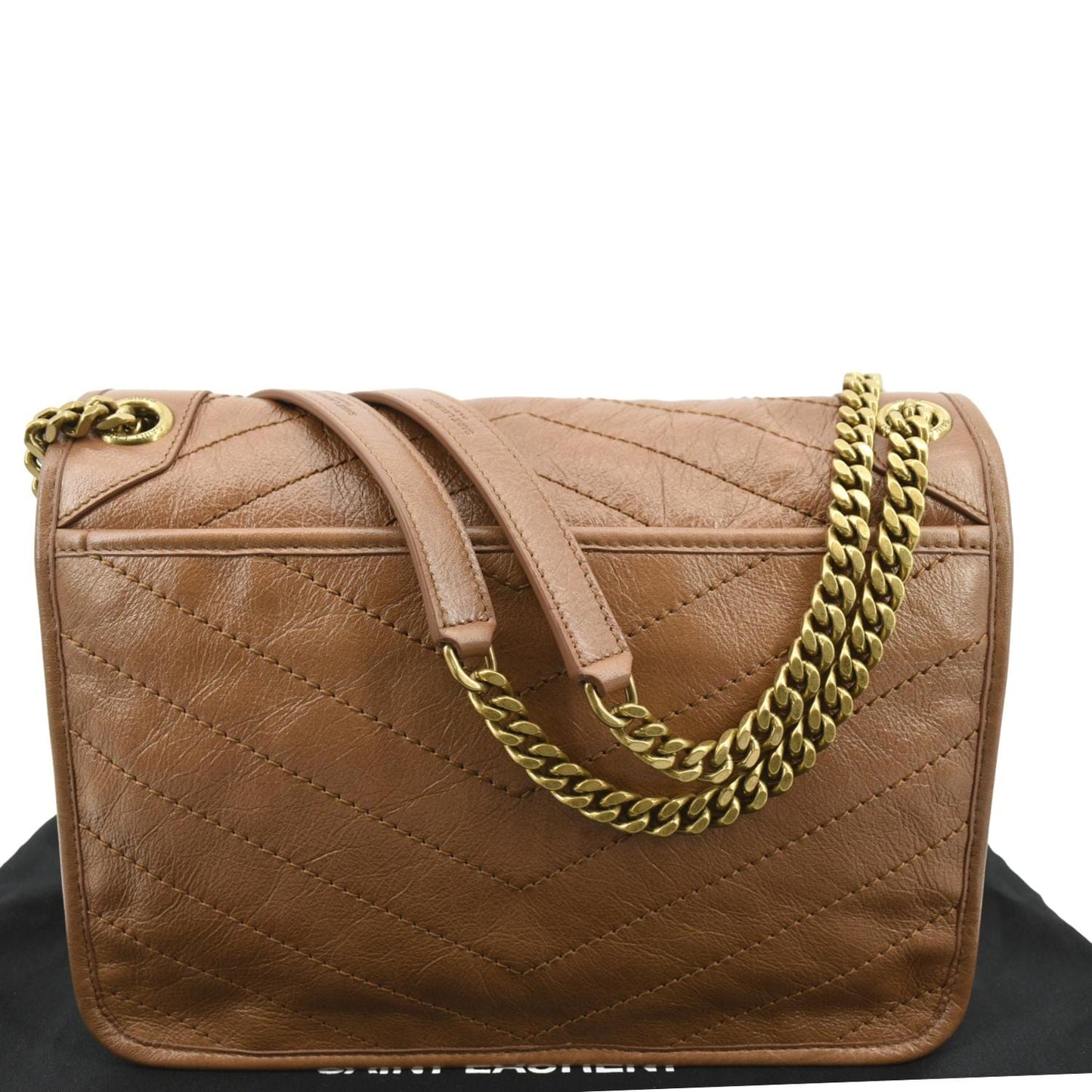 YSL Saint Laurent Yves Niki Crossbody Bag Dark Leather Brown Medium Medium Niki Crinkled