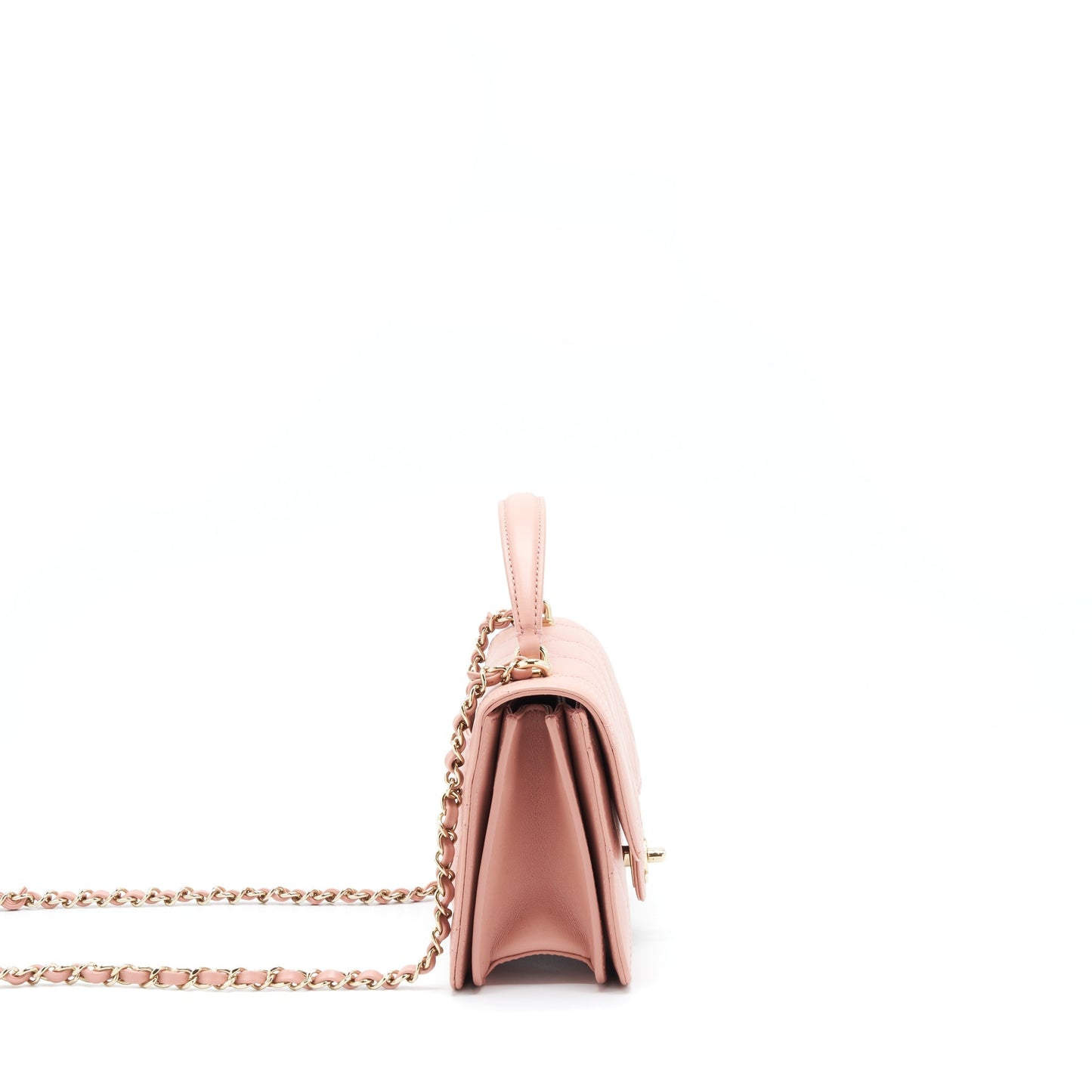 Chanel Top Handle Flap Lambskin Dark LGHW Pink Shoulder Bag