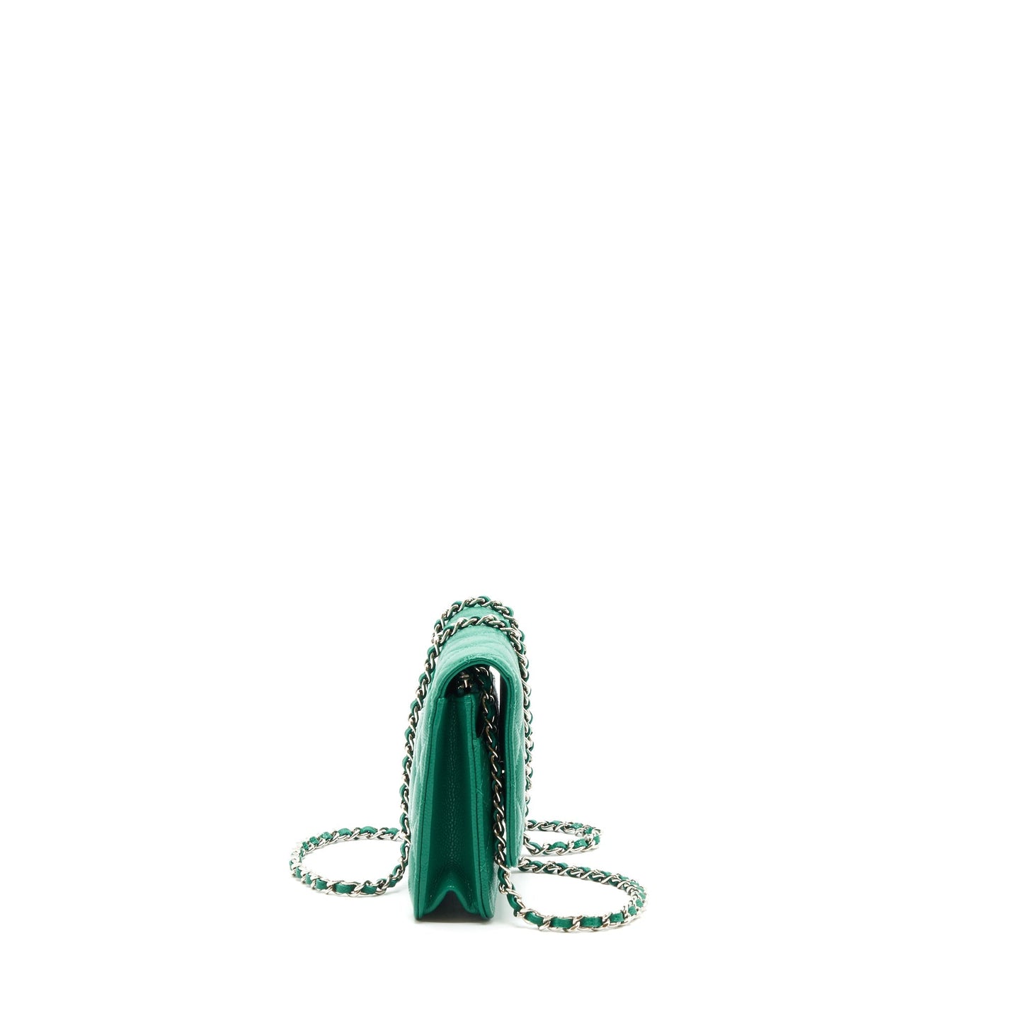 Chanel Classic On Caviar SHW Green Wallet Case
