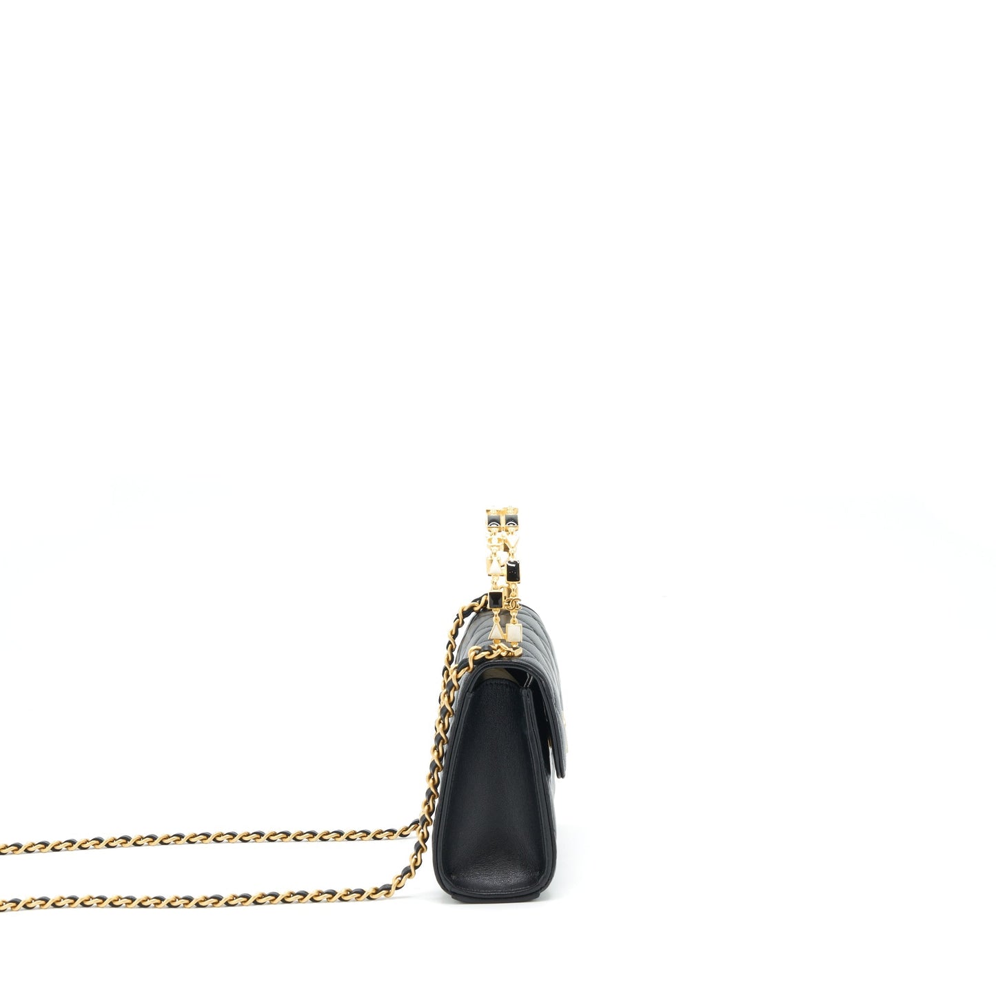 Chanel 22B Flap Enamel CC Logo Top Black Shoulder Bag