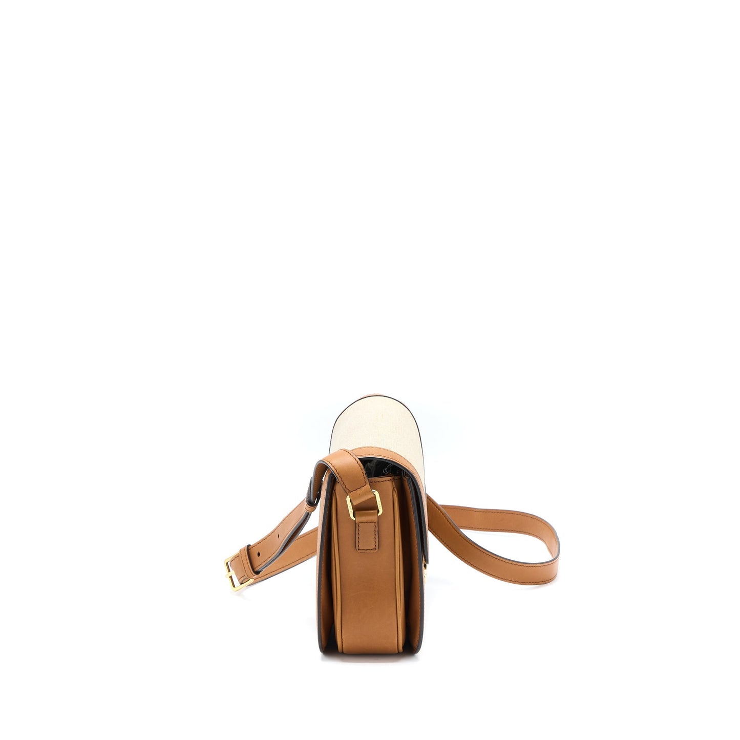 Celine Triomphe Purse Textile Calfskin Handbag White Tan Travel Bag