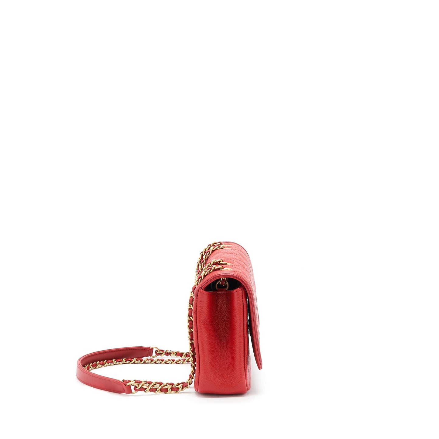 Chanel Filigree Flap Caviar GHW Red Shoulder Bag