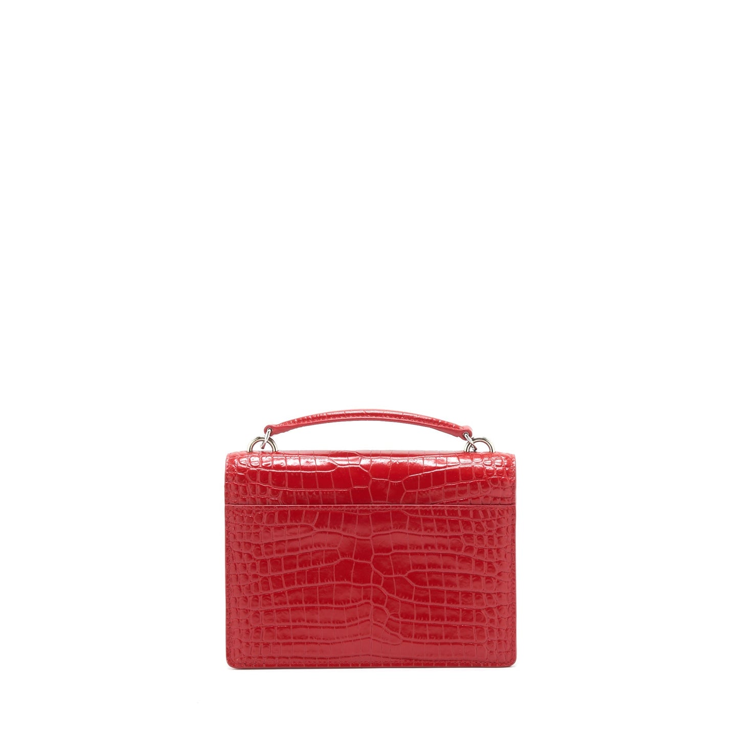 YSL Saint Laurent Sunset Crocodile Embossed Travel Bag Red Mini