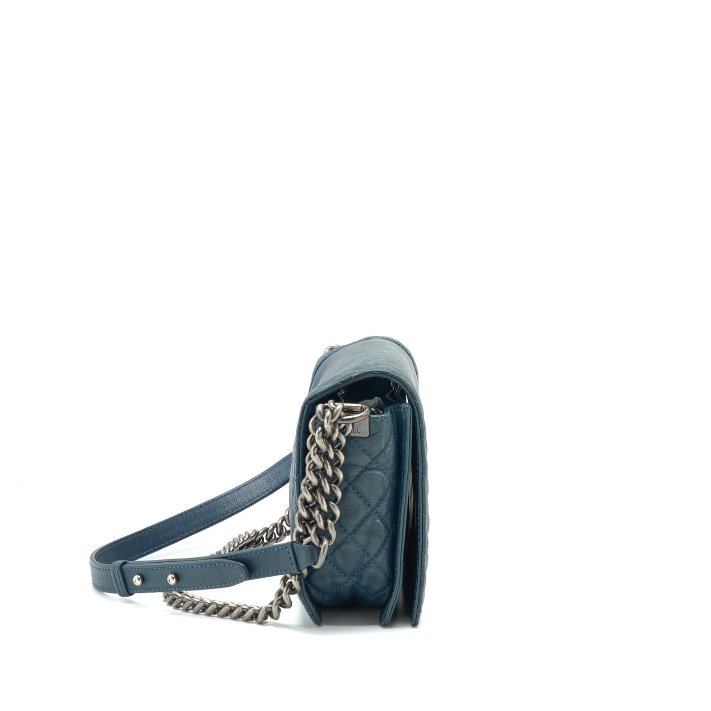 Chanel Boy soft Calfskin Dark ruthenium Hardware Blue Handbag