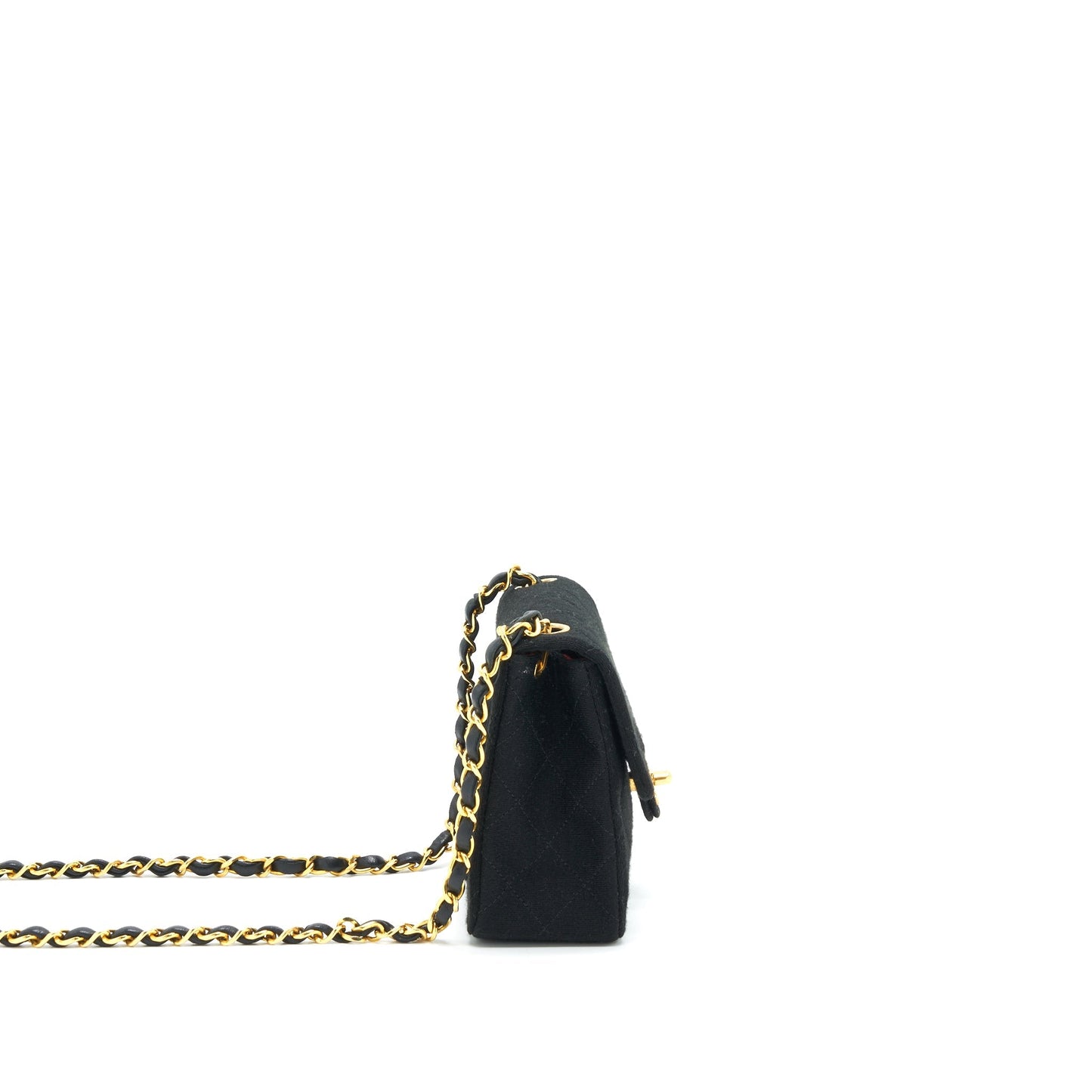 Chanel Fabric Square Flap GHW Black Shoulder Bag