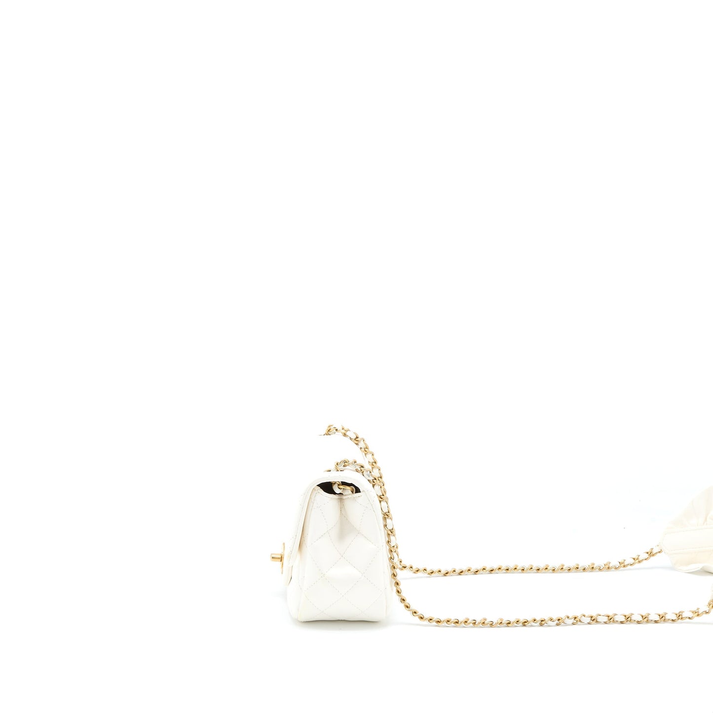 Chanel Square Flap Detailed Ribbon Lambskin GHW White Shoulder Bag