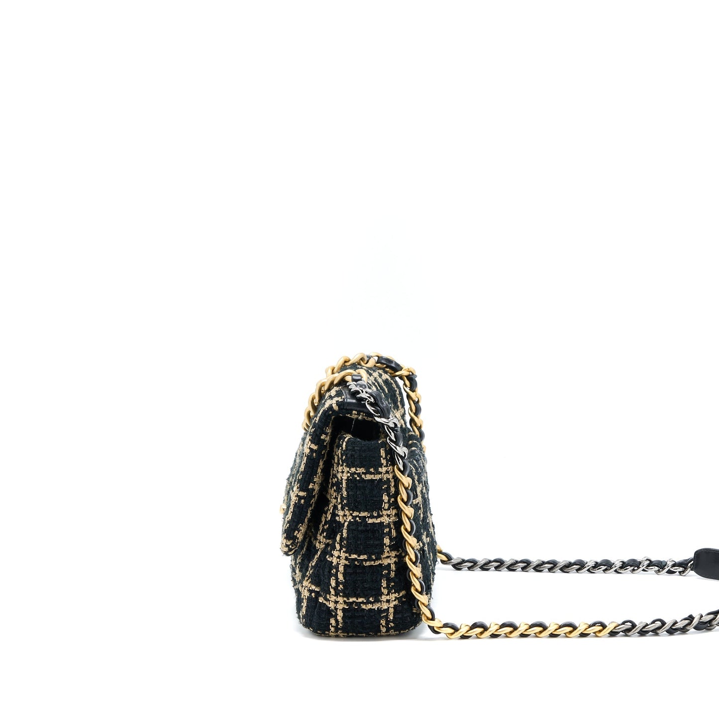 Chanel Tweed 19 Flap Hardware Multicolour Black Gold Small Shoulder Bag
