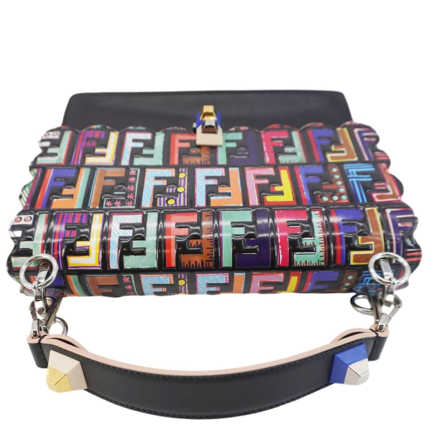 Fendi Fun Fair Kan Liberty Shoulder Bag Leather Vitello Black