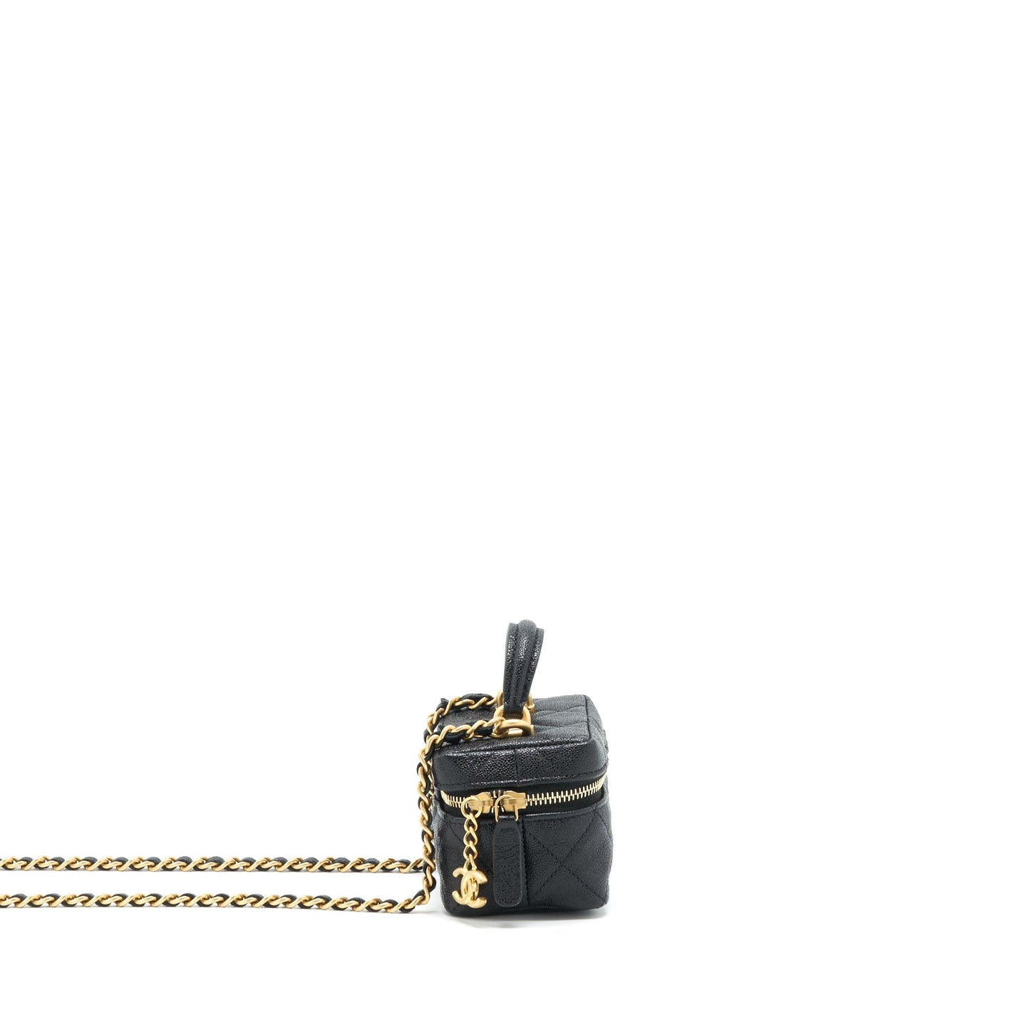 Chanel top handle zipper soft Vanity Caviar Black Mini Bag