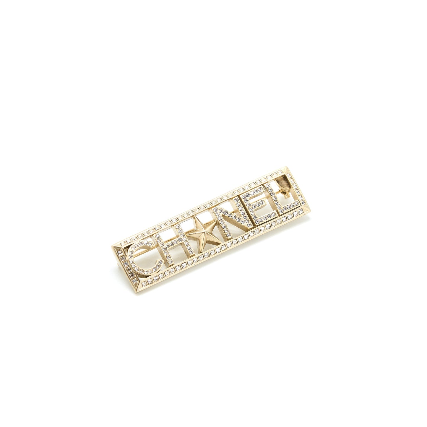 Chanel Letter Star Brooch Crystal Light Tone Gold Handbag