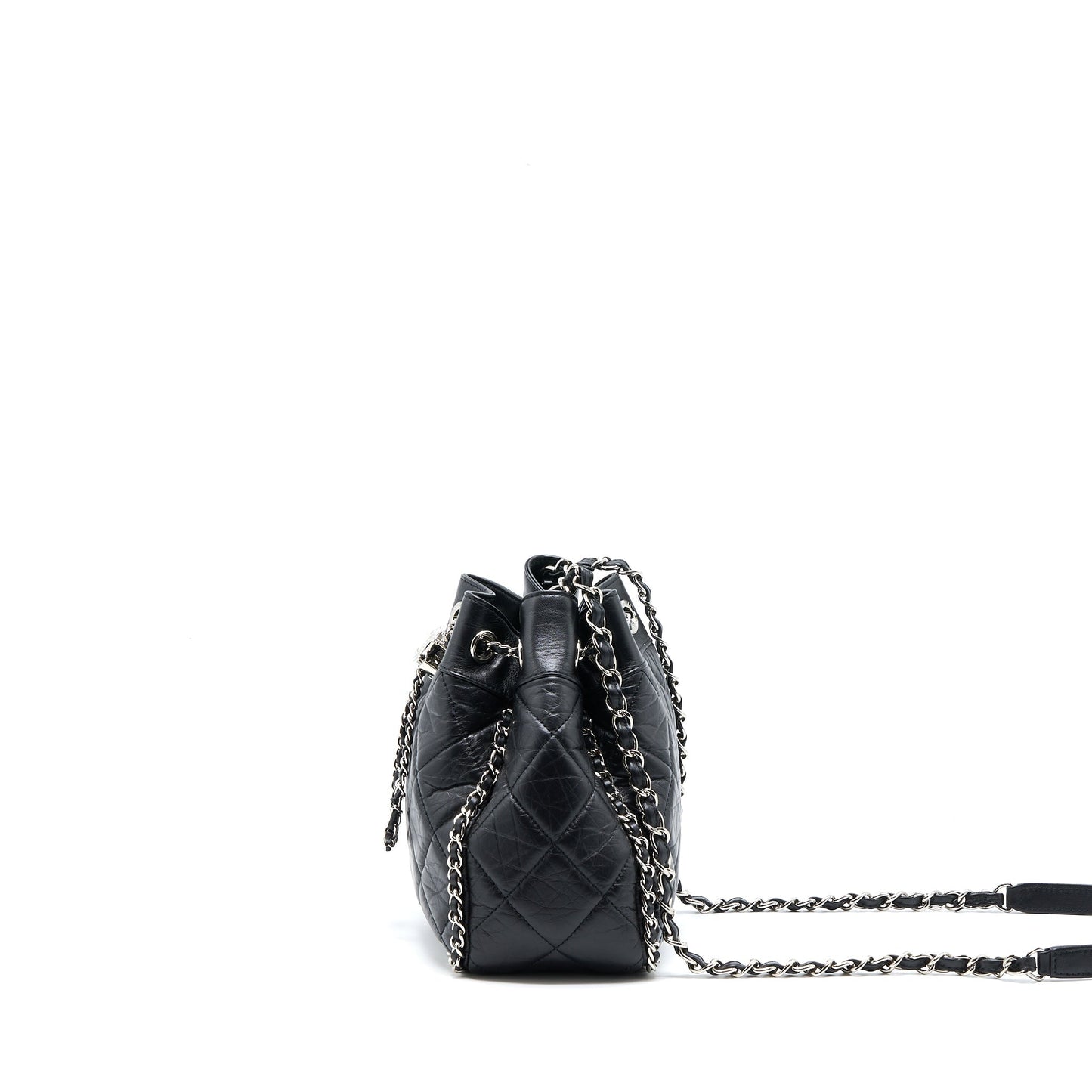 Chanel 20S Drawstring Bucket Aged Calfskin SHW Black Jewelry