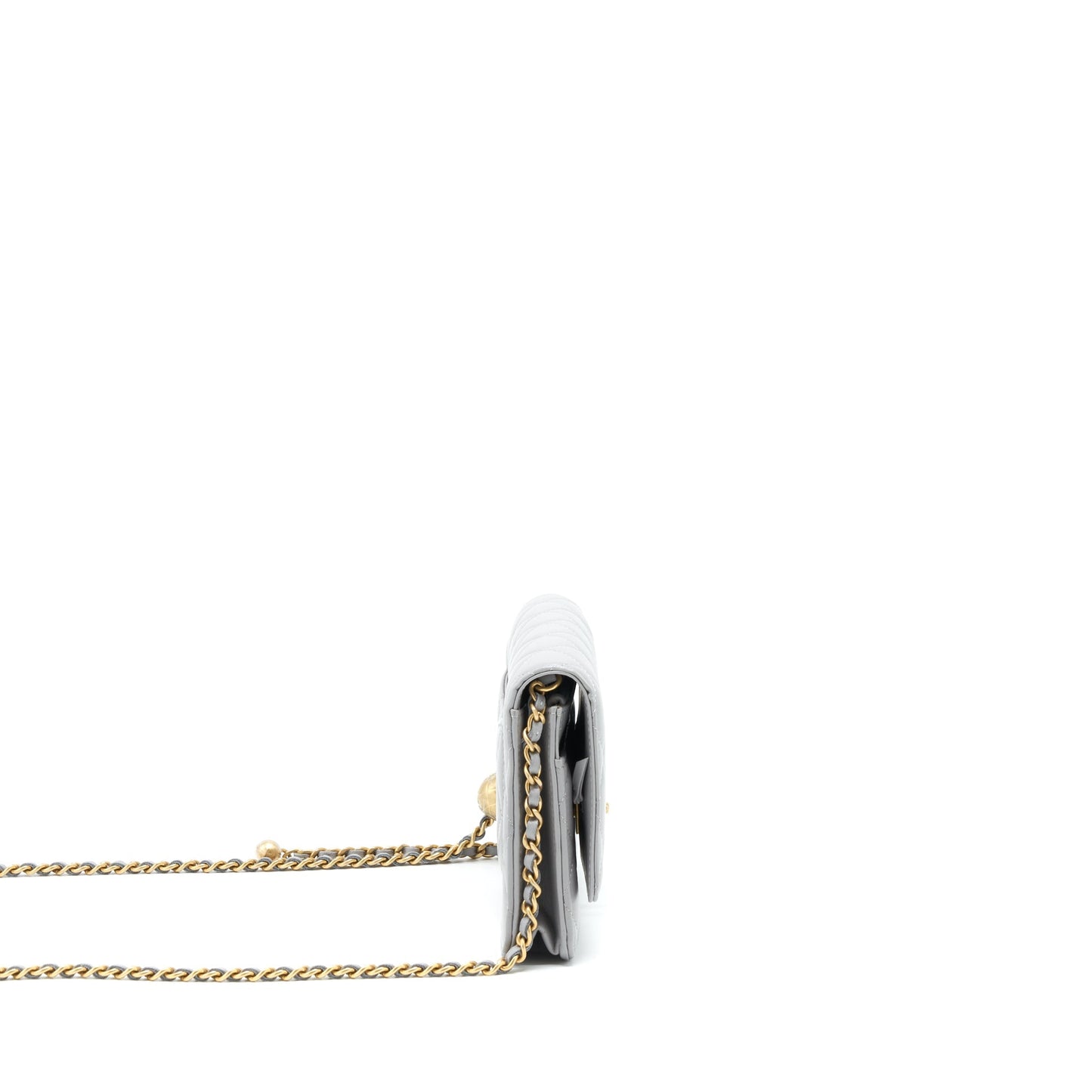 Chanel Pearl Crush On Lambskin Brushed GHW Grey Wallet Case