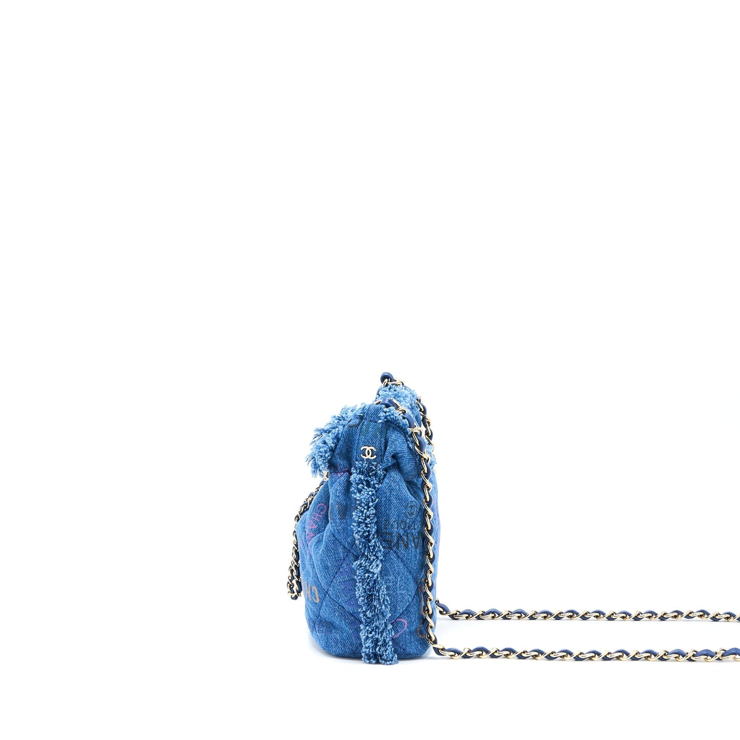Chanel 22P Denim Bucket LGHW Microchip Blue Small Bucket Bag