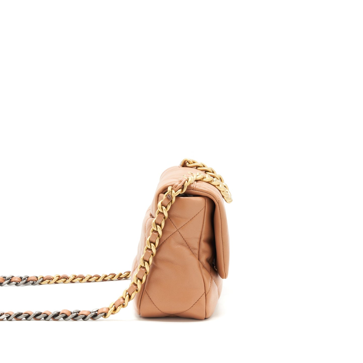 Chanel 21K 19 Flap Lambskin Caramel GHW Small Shoulder Bag