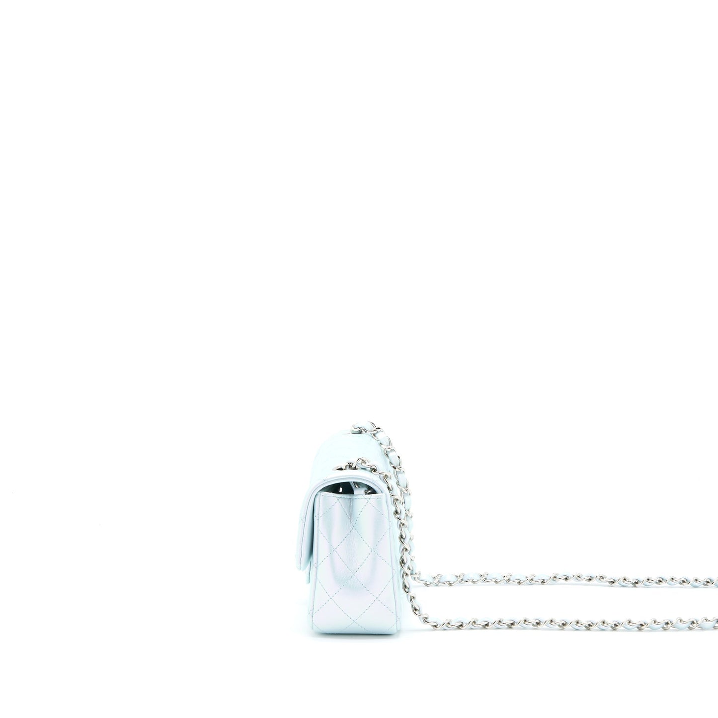 Chanel 21K Rectangular Flap Calfskin Iridescent Light Blue Shoulder Bag