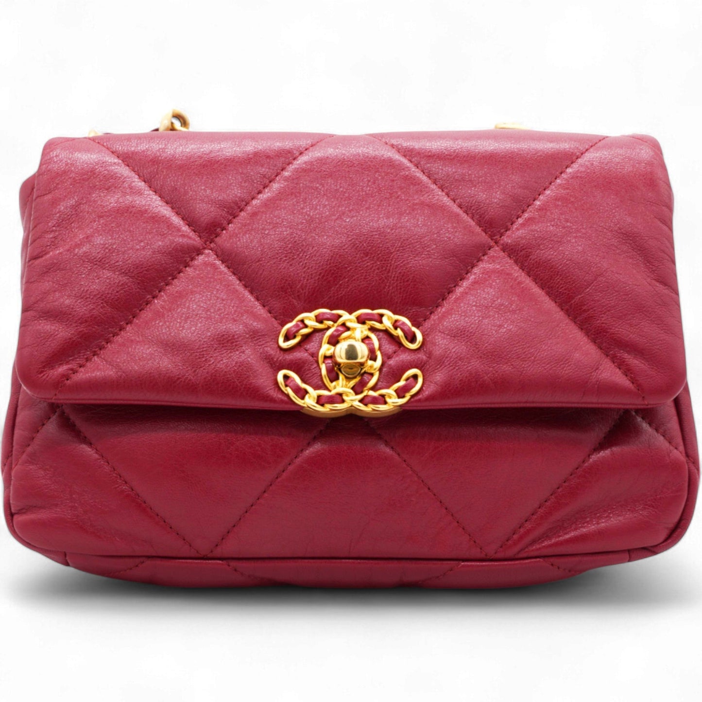 Chanel Lambskin Quilted Medium 19 Flap Red Handbag