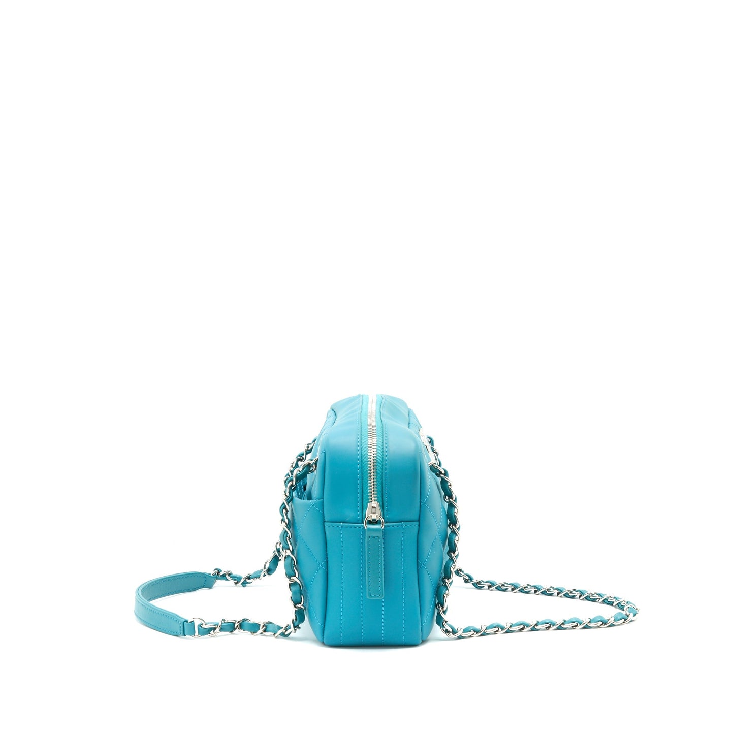 Chanel Quilted Rubberized Lambskin Coco Rain Camera Blue Crossbody Bag
