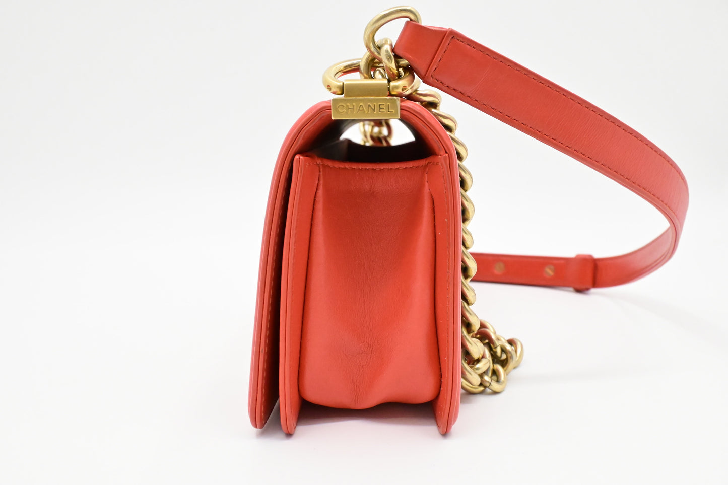Chanel Boy Red Orange Small Leather Handbag