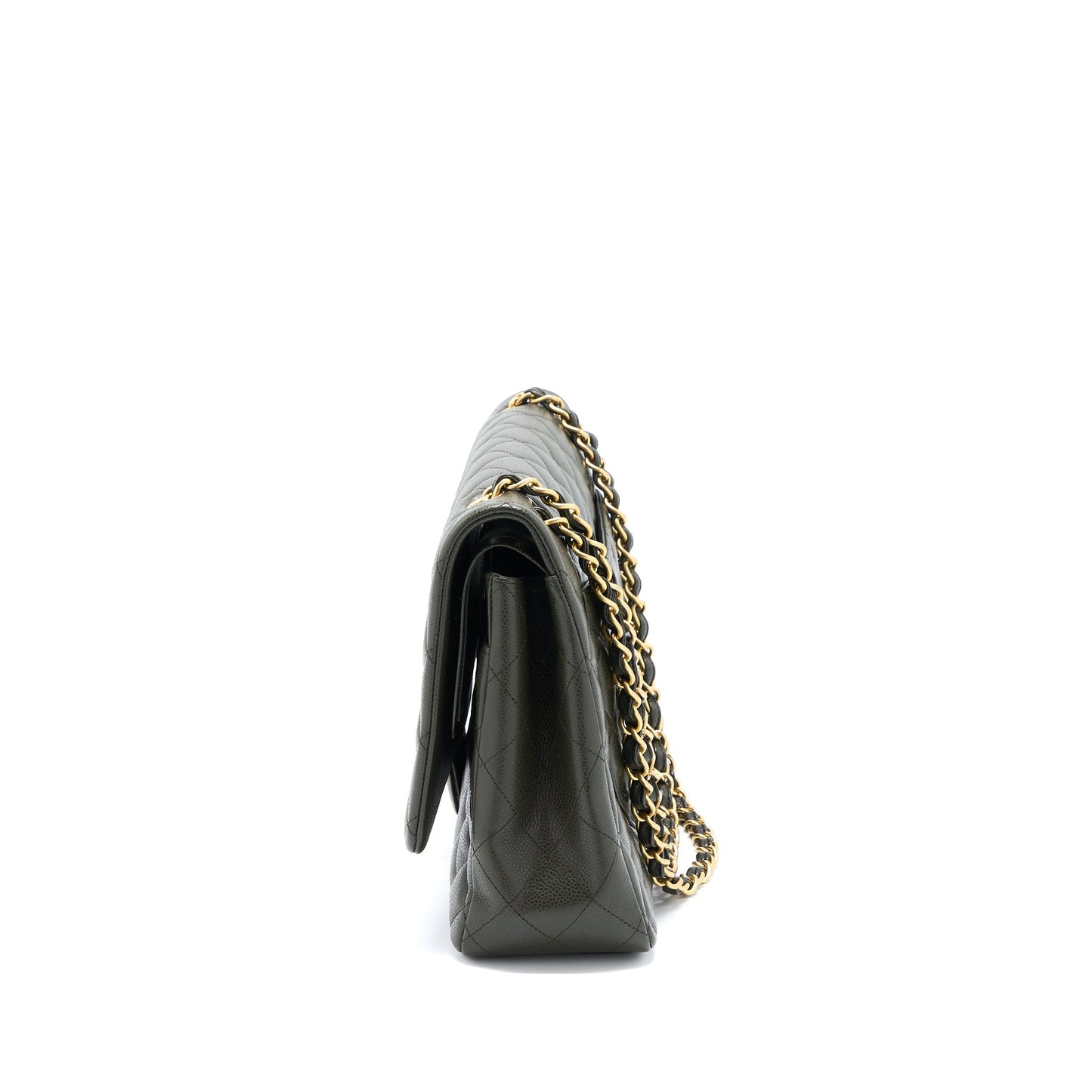 Chanel Maxi Classic Double Flap Caviar Olive Green Shoulder Bag