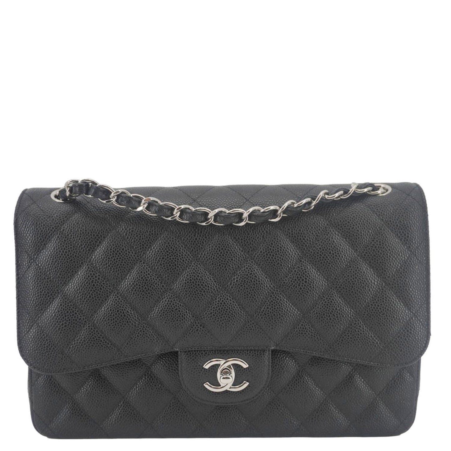Chanel Classic Double Flap Jumbo Quilted Leather Black Travel Bag