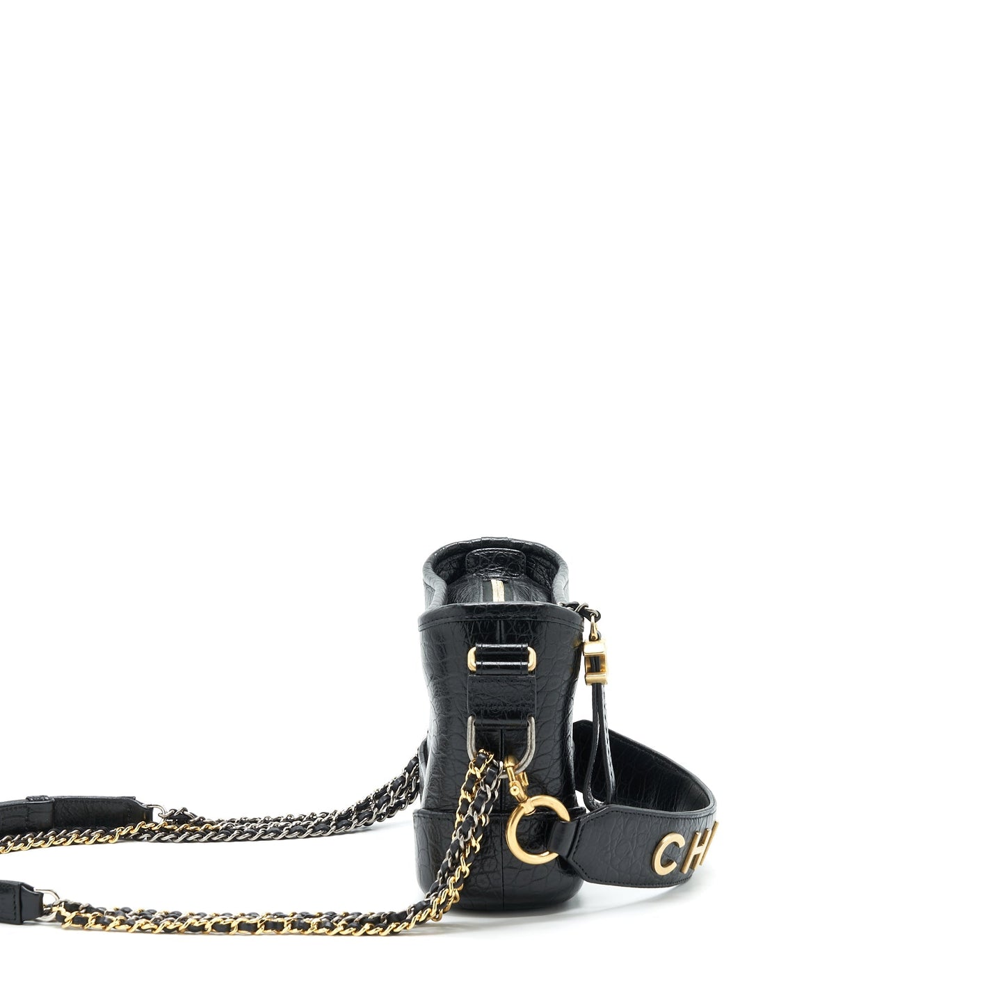 Chanel Gabrielle Hobo Crocodile Embossed Calfskin Hardware Multicolour Black Small Shoulder Bag