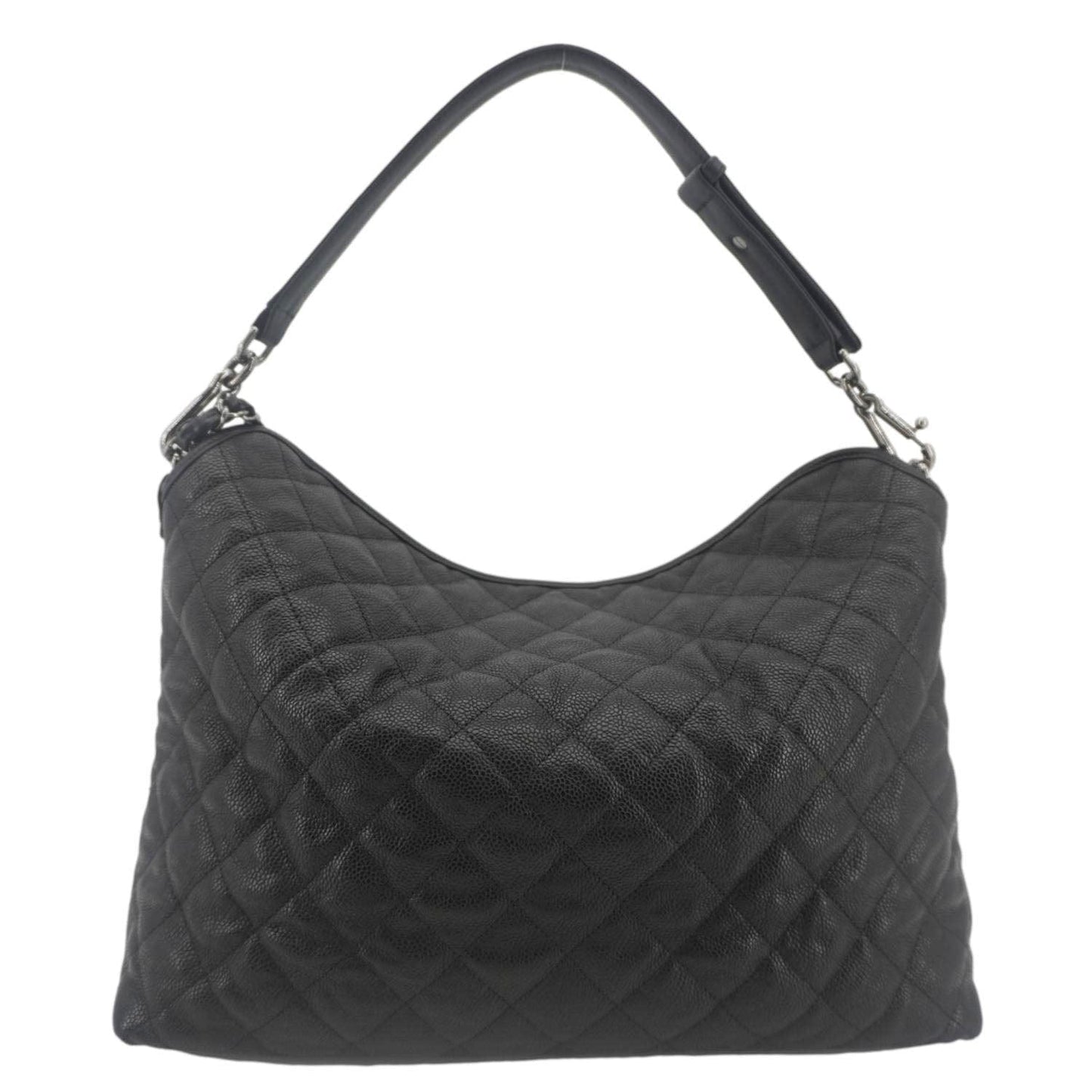 Chanel French Riviera Quilted Caviar Hobo Leather Black Travel Bag