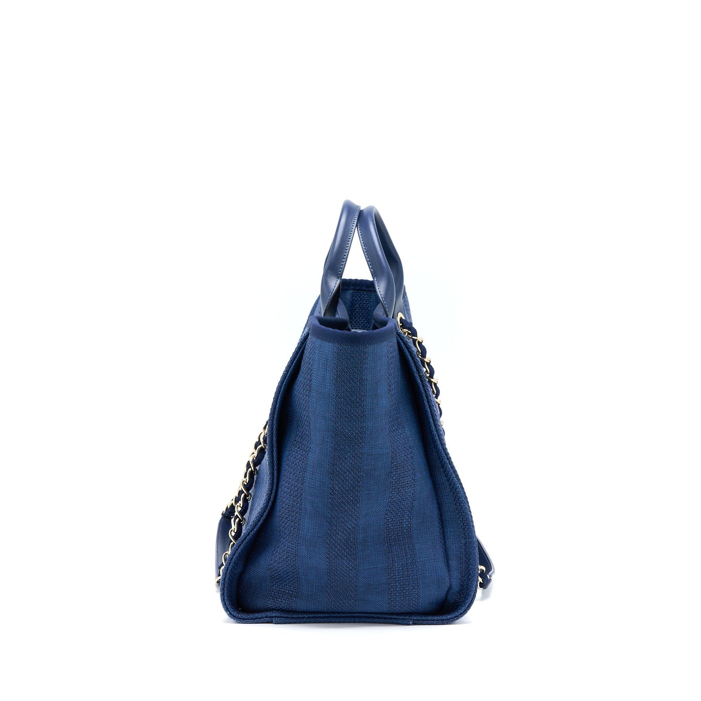 Chanel Deauville Dark LGHW Blue Canvas Tote Bag