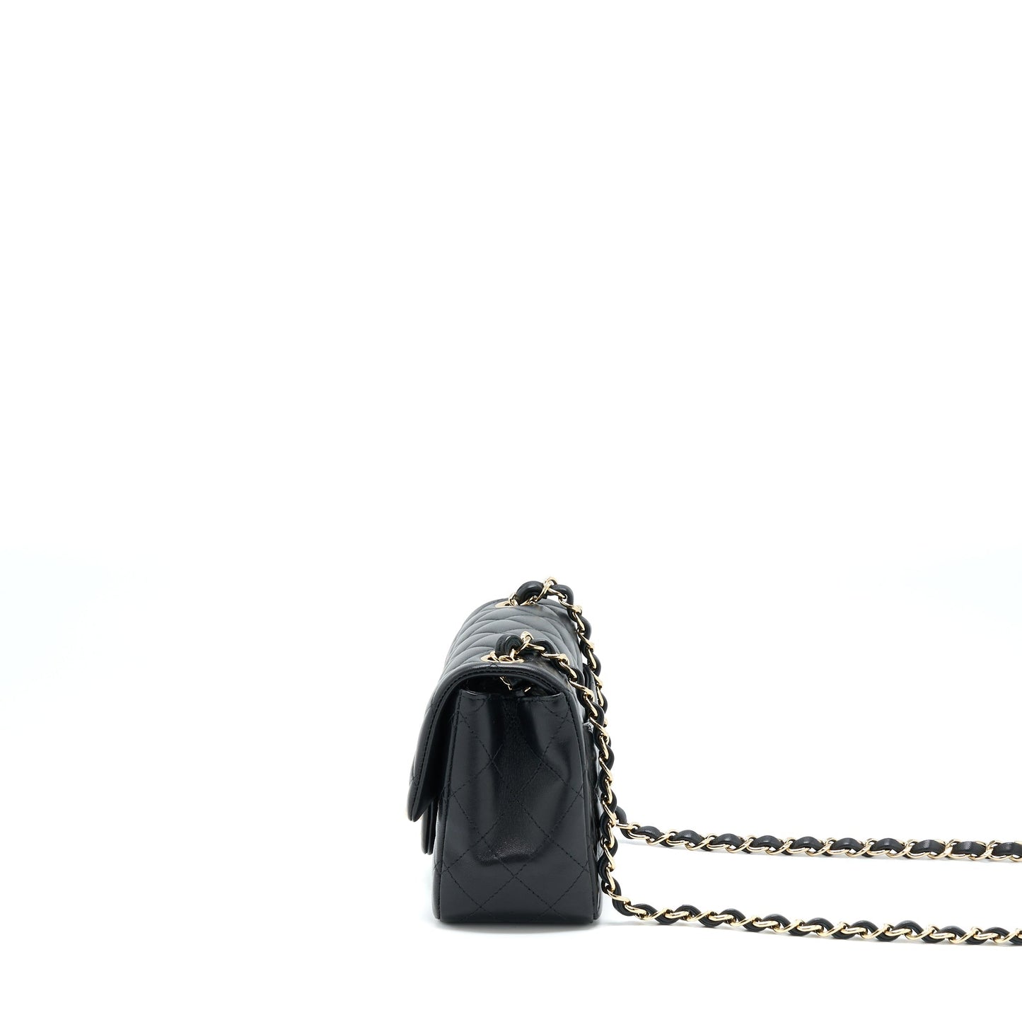 Chanel Classic Square Flap Lambskin LGHW Microchip Black Shoulder Bag