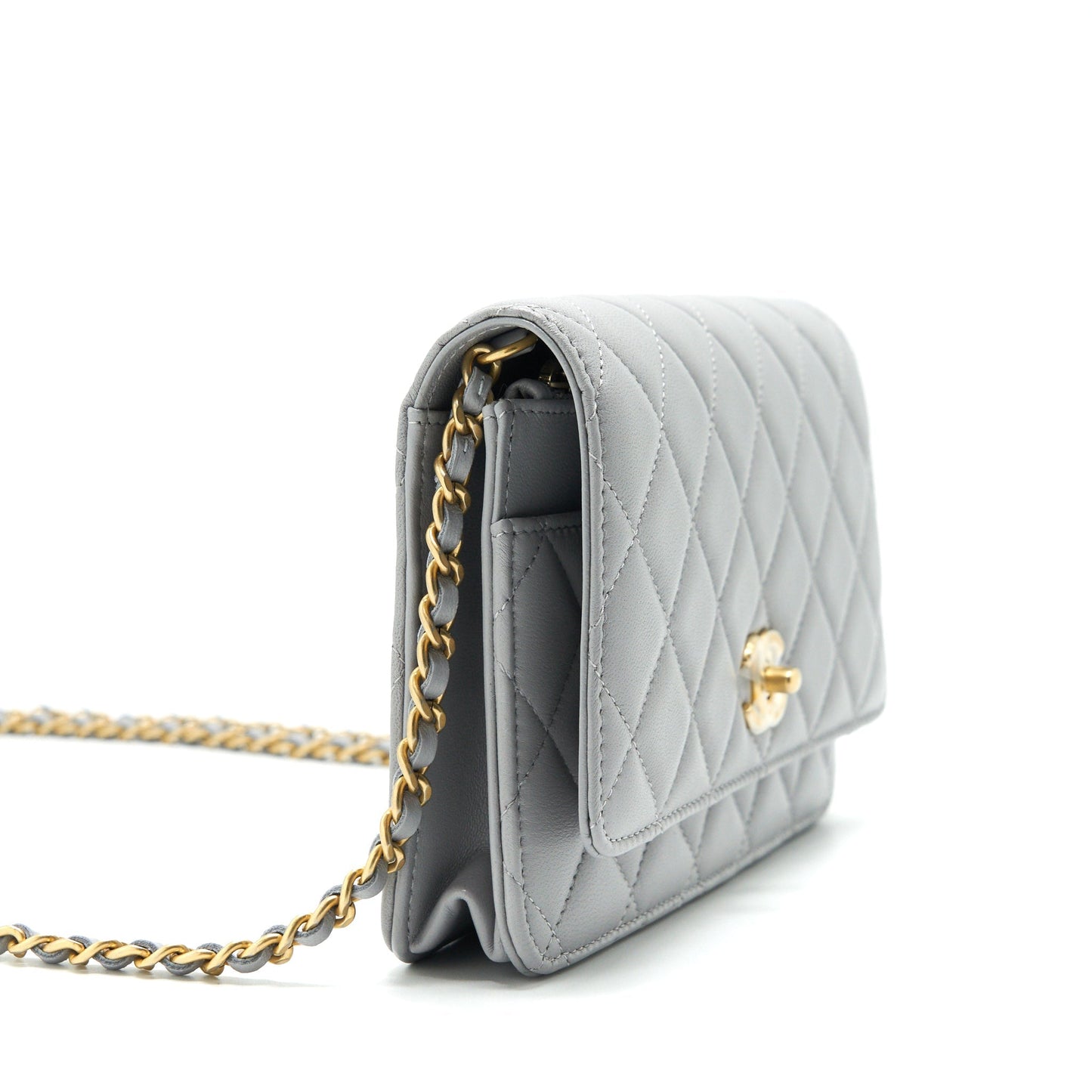 Chanel 21B Pearl Crush On GHW Grey Wallet Case