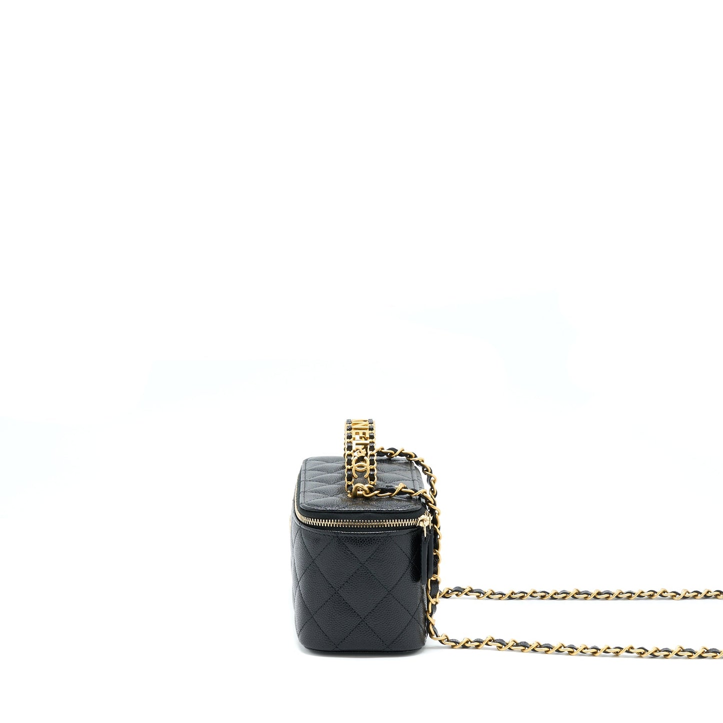 Chanel Letter Top Handle Long Vanity Caviar Black Handbag