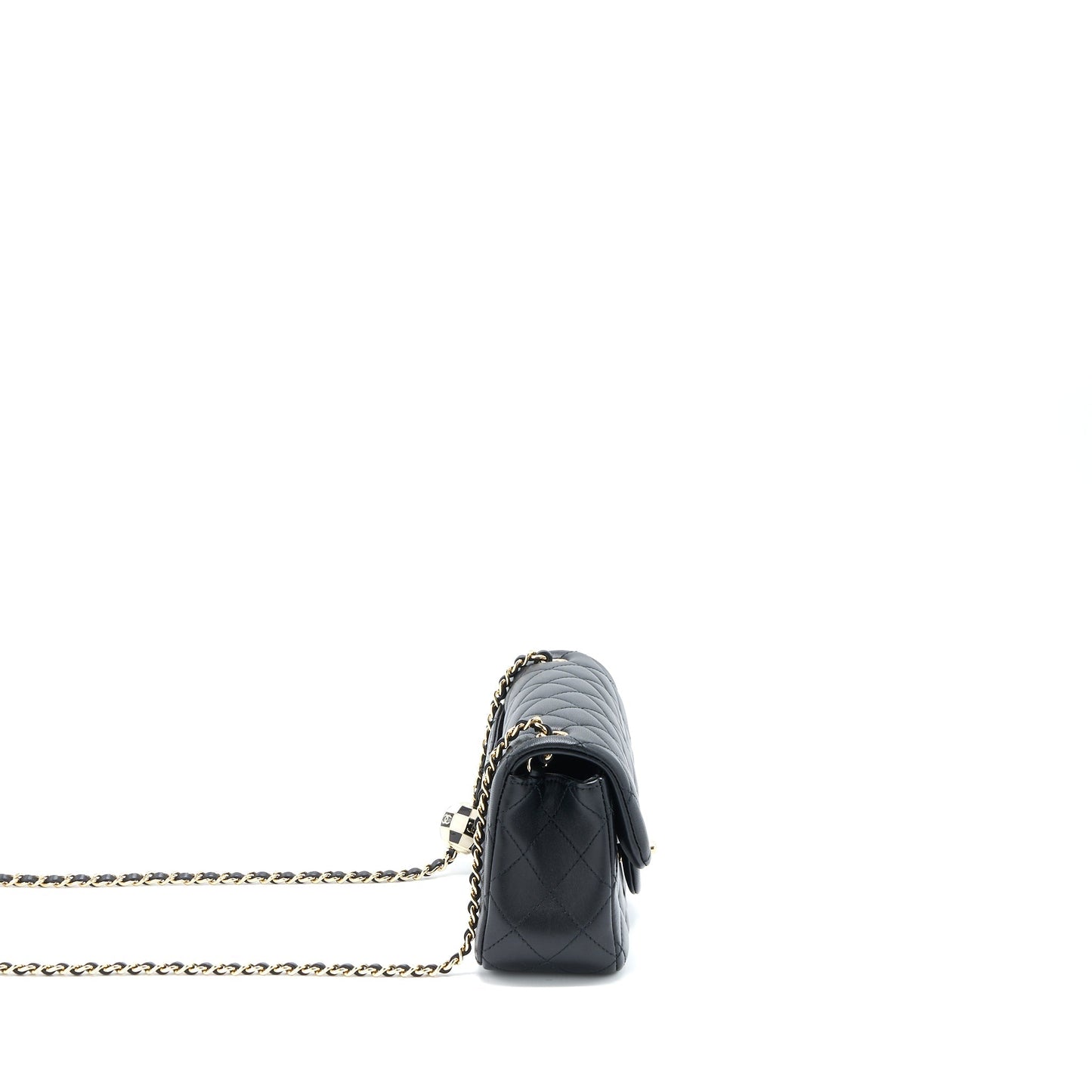 Chanel 23C Pearl Crush Rectangular Flap Lambskin Black Shoulder Bag Lghw Microchip