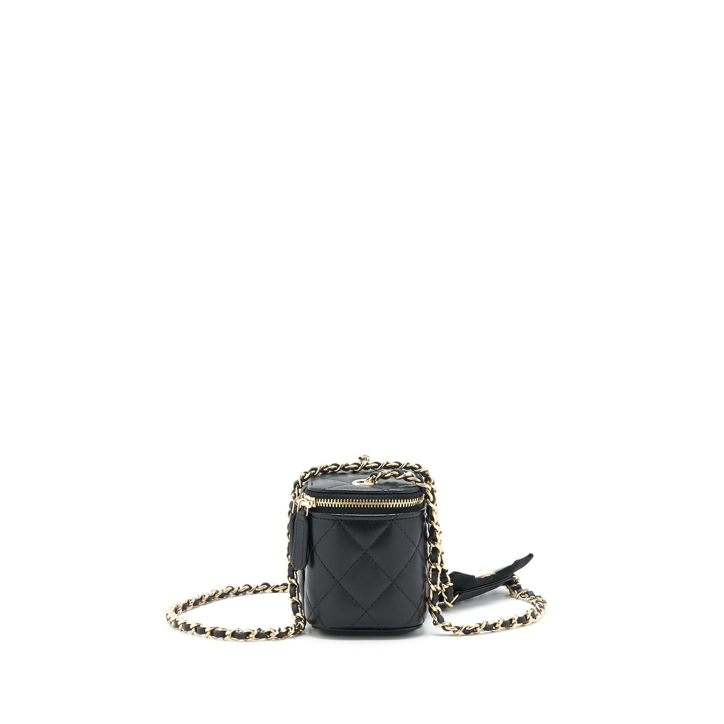 Chanel Vanity Camellia Lambskin LGHW Black Mini Bag