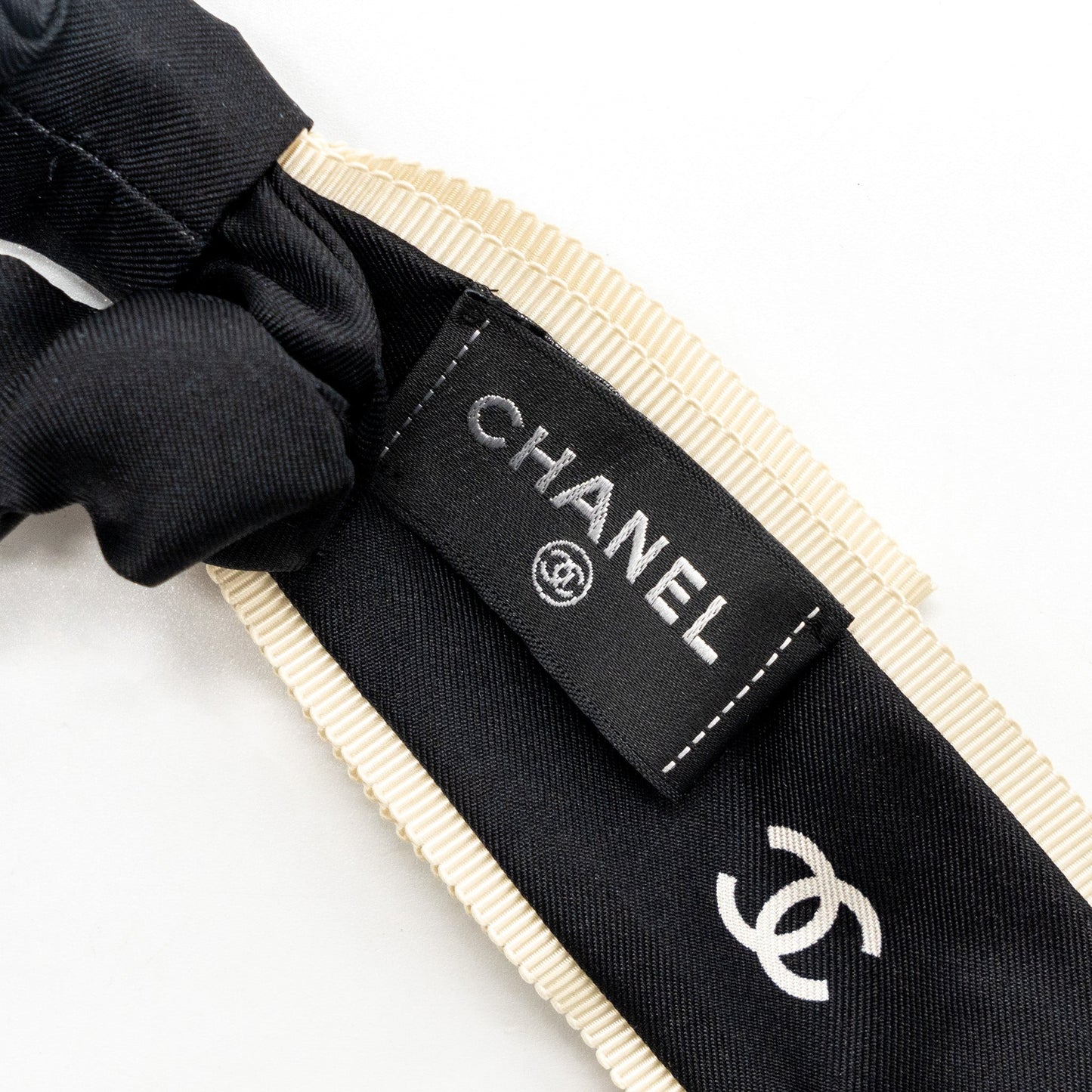 Chanel Hair Tie silk twill Black White Handbag