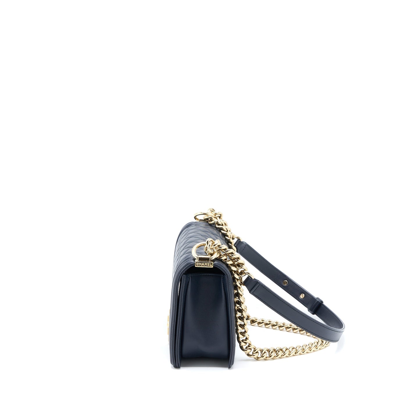 Chanel Boy Calfskin Navy LGHW Handbag
