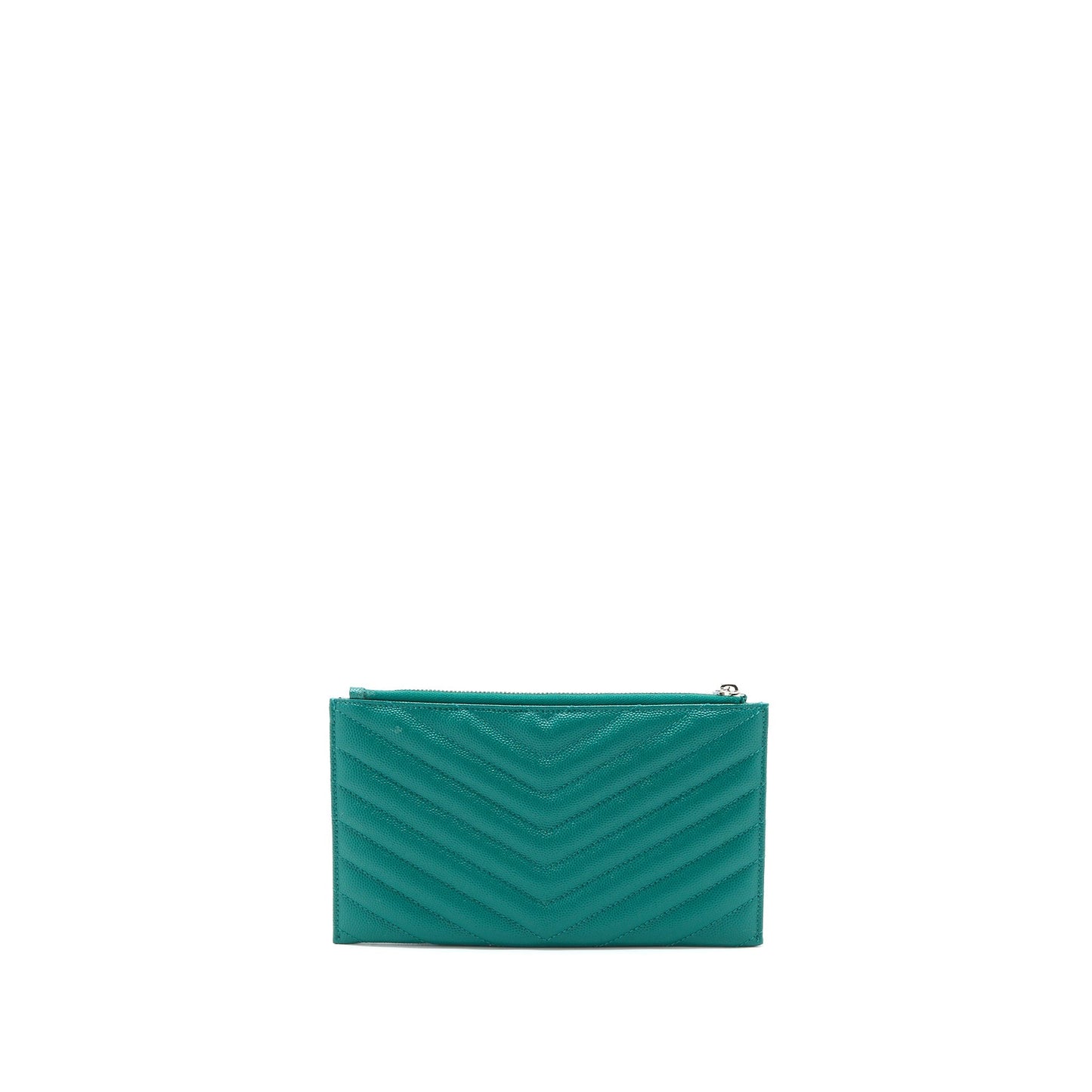 YSL Saint Laurent Saint Laurent Cassandra Zipped Pouch Grained Calfskin Matelasse Green Travel Bag
