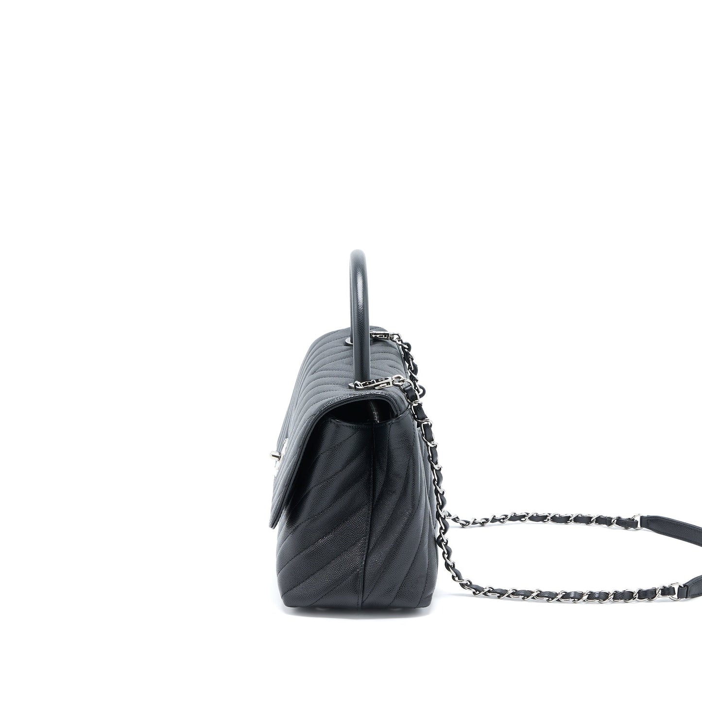 Chanel Coco Handle Chevron Caviar SHW Black Handbag