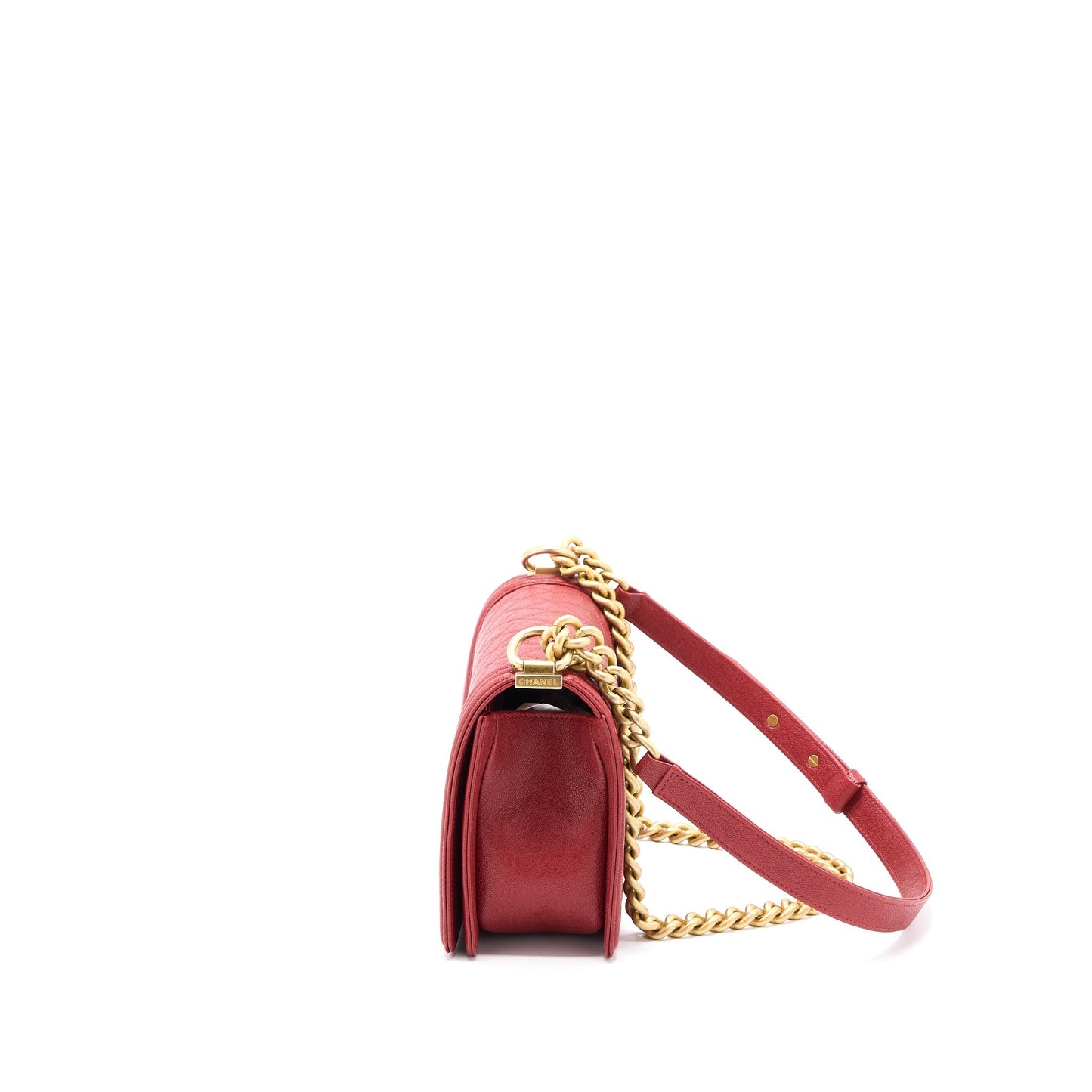 Chanel Boy Grained Calfskin Brushed GHW Red Handbag Brushed Ghw